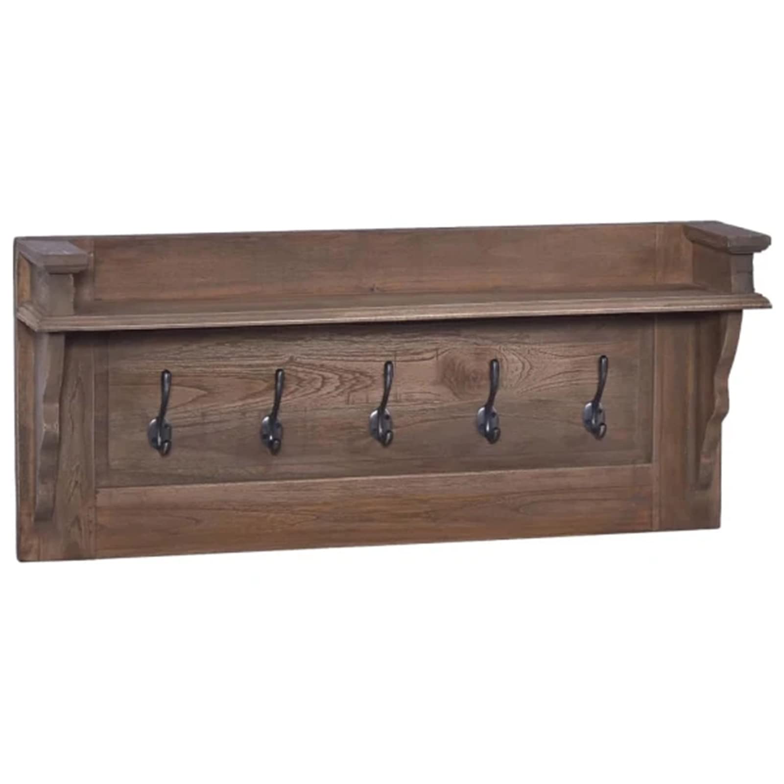 Rustic Wood Wall Mount Coat Rack with Shelf - 5 Metal Hooks for Entryway, Mudroom, Bedroom, Bathroom & Kitchen - Space Saving Wall Decor & Organizer for Coats, Hats, Bags & Towels