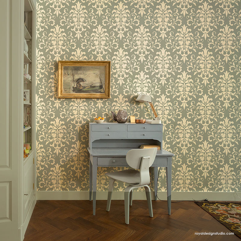 Foliate Damask Wall Stencil - Reusable DIY Painting Template for Home Decor, Wall Art, and Furniture Makeover | Perfect for Bedroom, Living Room, and Nursery Accent Walls