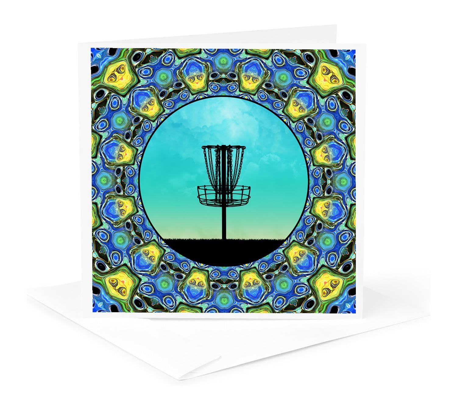 Disc Golf Greeting Card - Abstract Basket Design in Blue & Green - Perfect for Birthdays, Holidays & Special Occasions