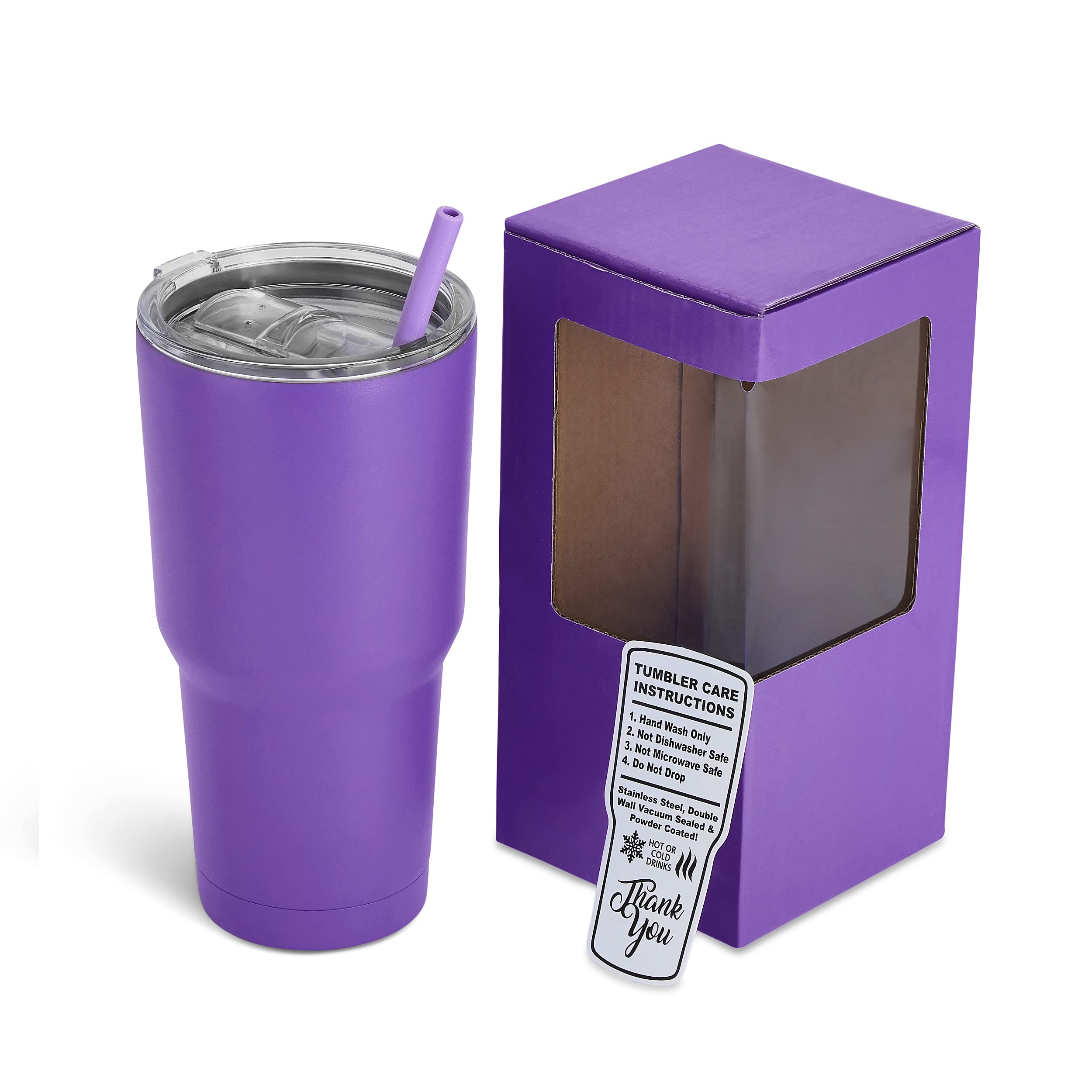 Makerflo 30 oz Purple Powder Coated Tumbler - 25 Pack with Lids & Straws | Laser Engravable, UV DTF, Epoxy & Vinyl Ready | Perfect for DIY Gifts, Customization & Personal Projects | Great for Office, Gym, Travel & Outdoor Activities
