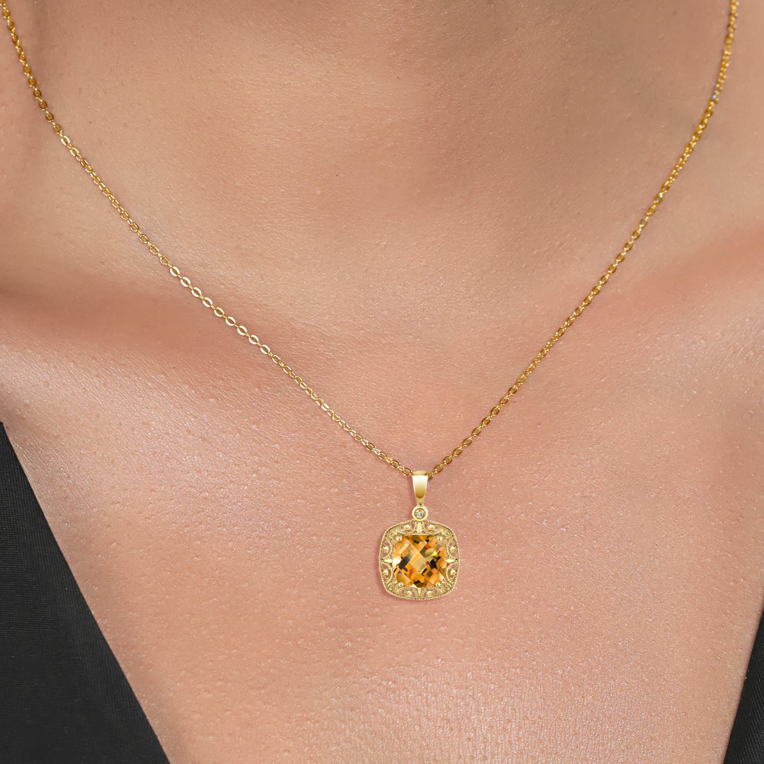 10K Gold Citrine Diamond Pendant Necklace for Women - Elegant Gift for Her