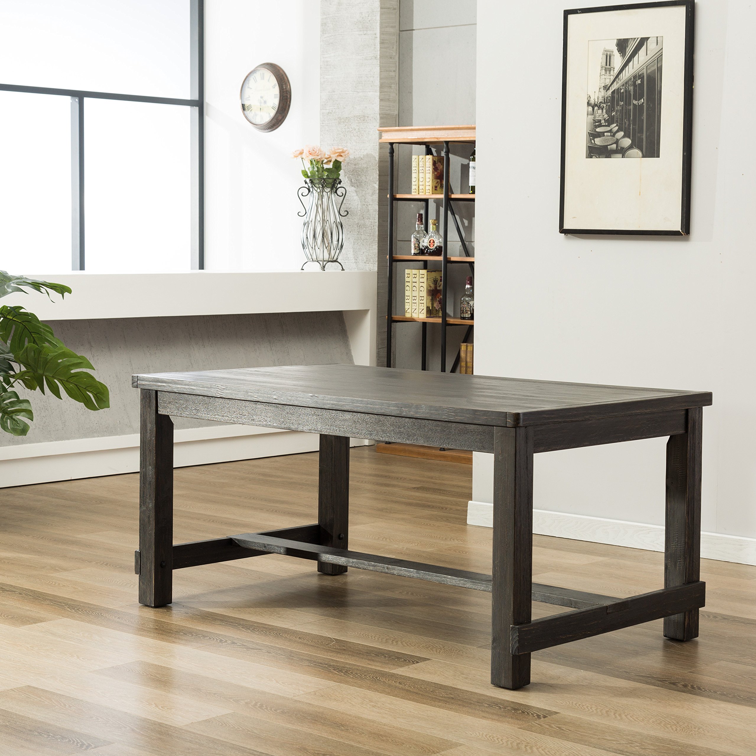 Roundhill Furniture Lotusville Antique Rectangular Wood Dining Table - Solid Wood Farmhouse Style Kitchen Table for 6 - Perfect for Dining Rooms, Kitchens & Rustic Home Decor