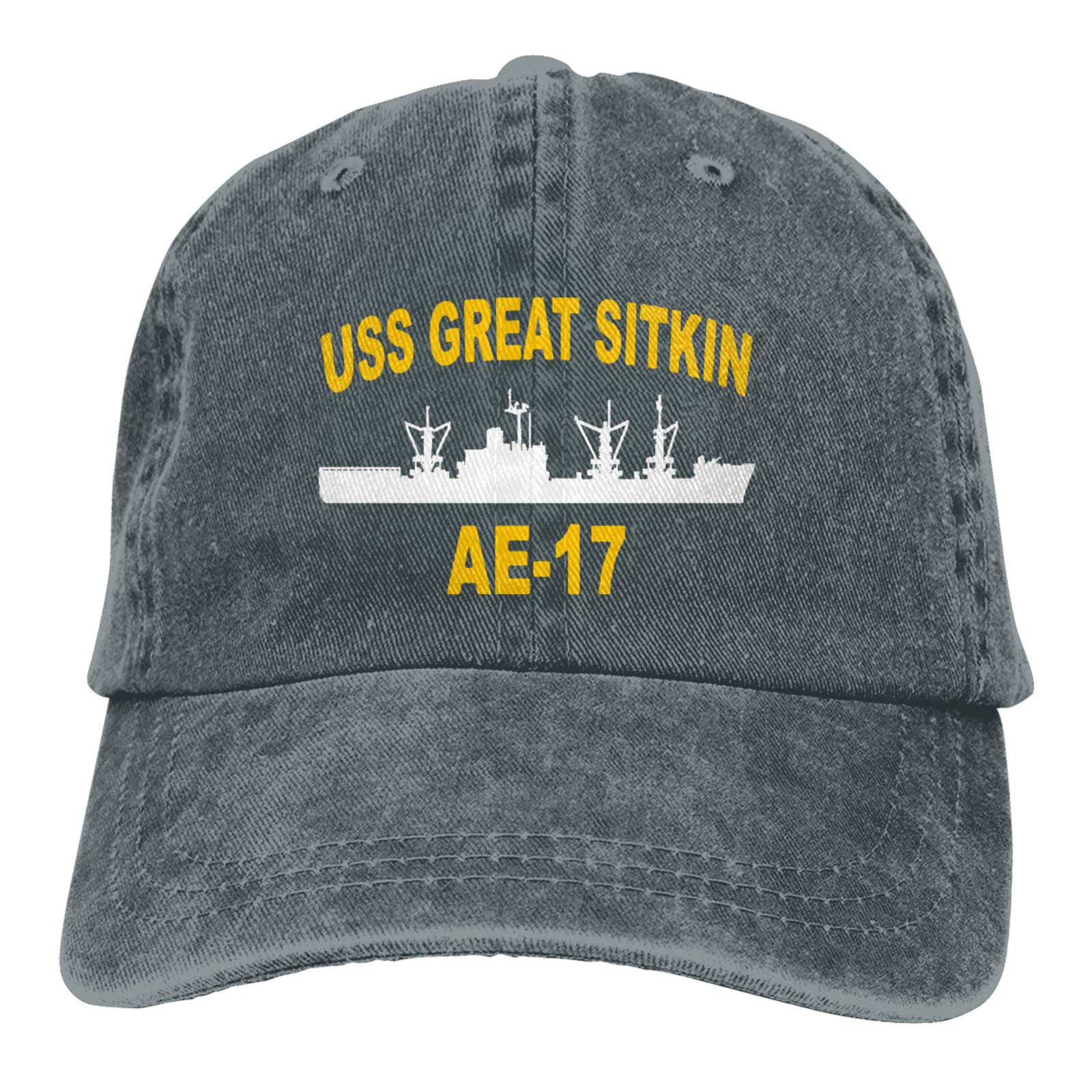 USS Great Sitkin AE-17 Vintage Denim Dad Hat - Adjustable Baseball Cap for Men & Women - Casual Cowboy Style Hat for Outdoor, Travel, and Daily Wear