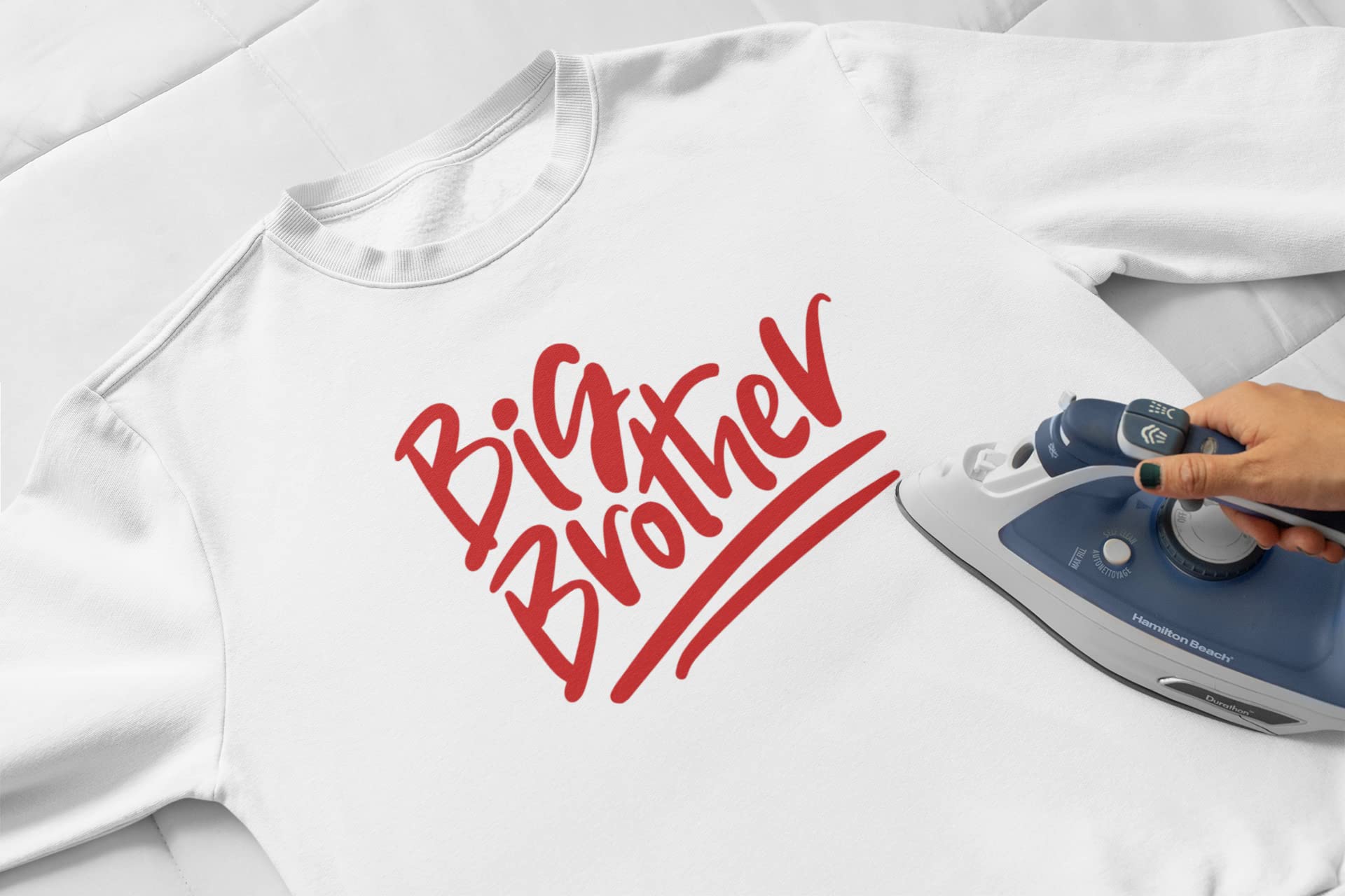 Big Brother Iron On Decal - Heat Transfer Vinyl Patch for Family Shirts - Big Little Bro HTV Graphic Ready To Press - Red Glitter Design - Perfect for Sibling Matching Outfits, Family Reunions & DIY Craft Projects