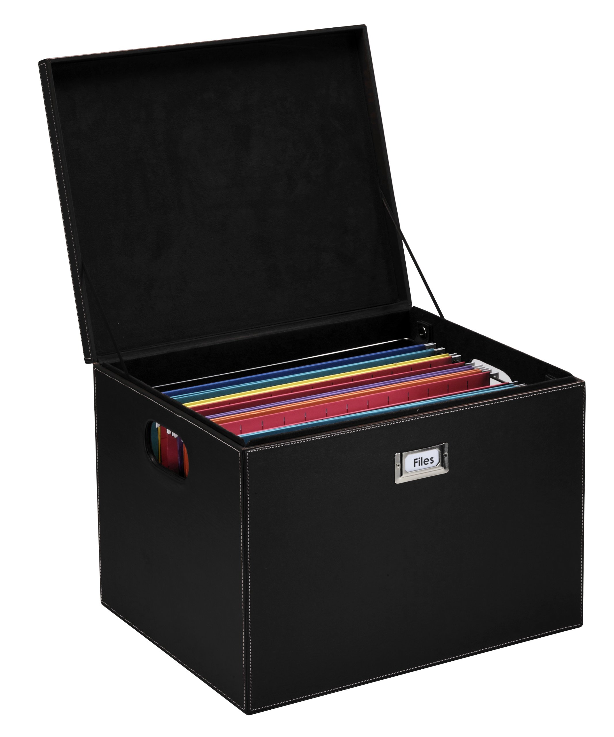 G.U.S. Hanging File Box with Lid - Black Leatherette Letter & Legal Size File Organizer | Portable Desktop Document Storage for Home & Office Organization | Perfect for Bills, Contracts, School Papers and Important Files