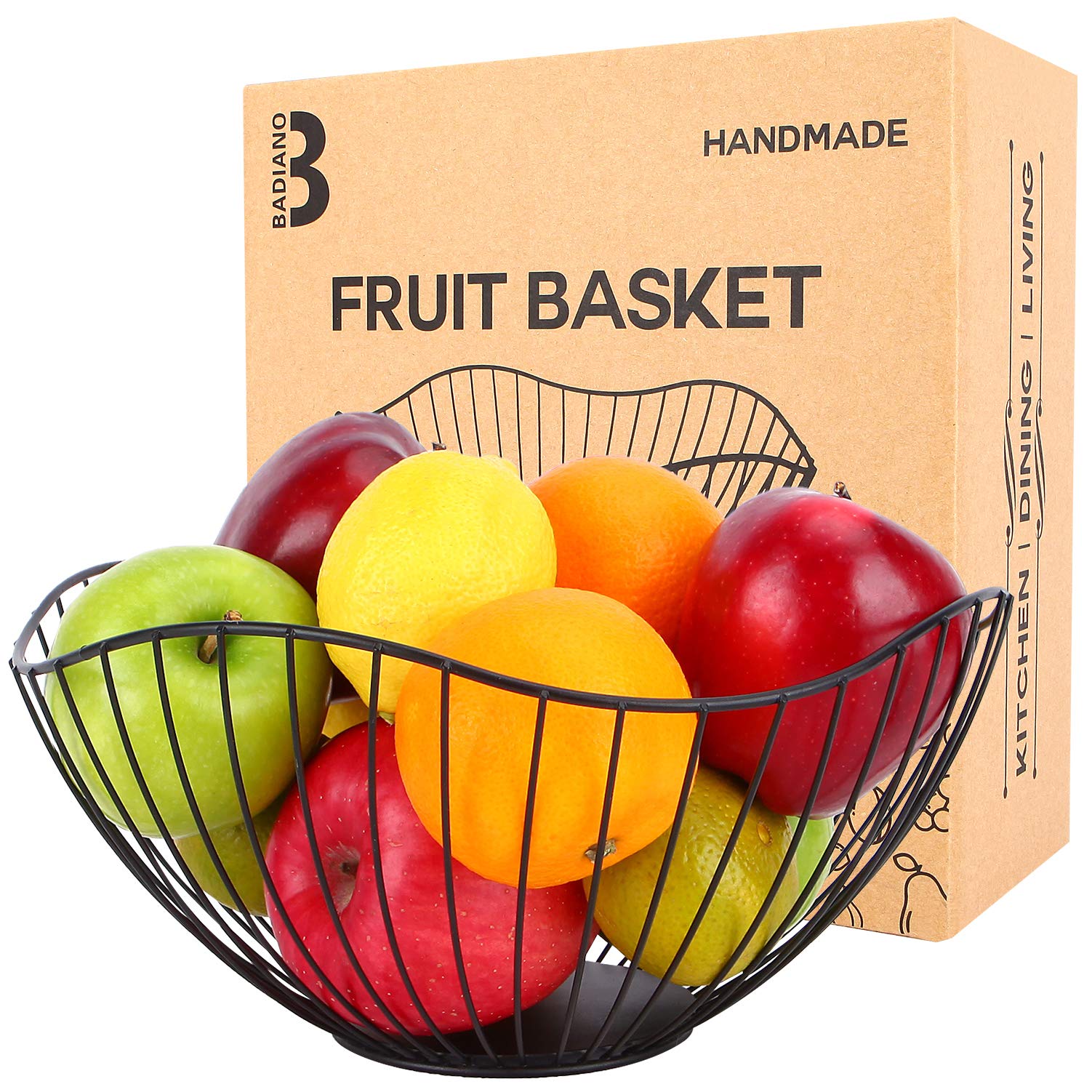 Modern Black Metal Wire Fruit Bowl - Kitchen Countertop Vegetable Basket for Bread, Snacks & Produce Storage | Decorative Centerpiece for Dining Table, Pantry & Home Decor