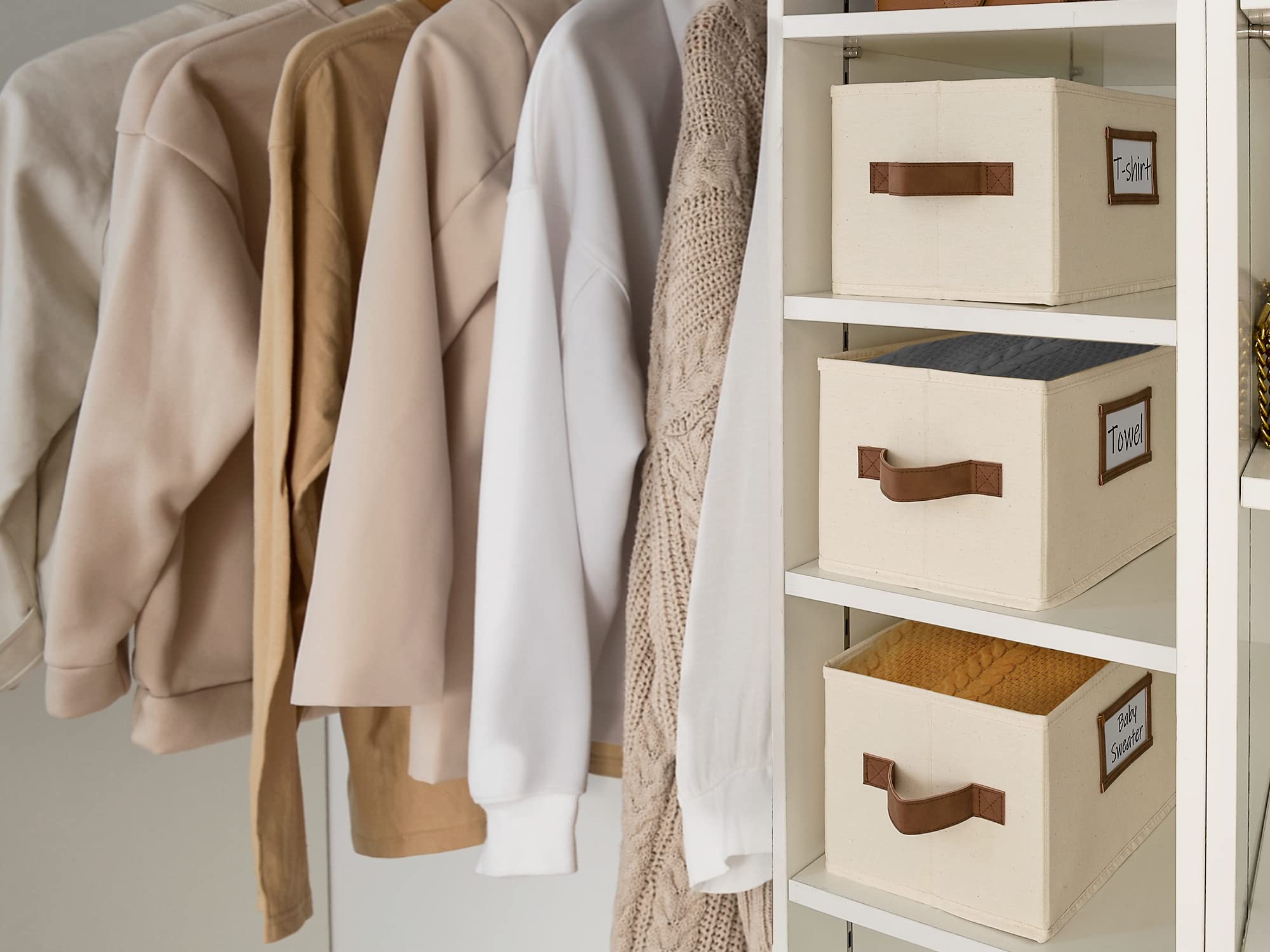 Narrow Storage Bins with PU Handles - Small Organizing Baskets for Shelves & Home Decor