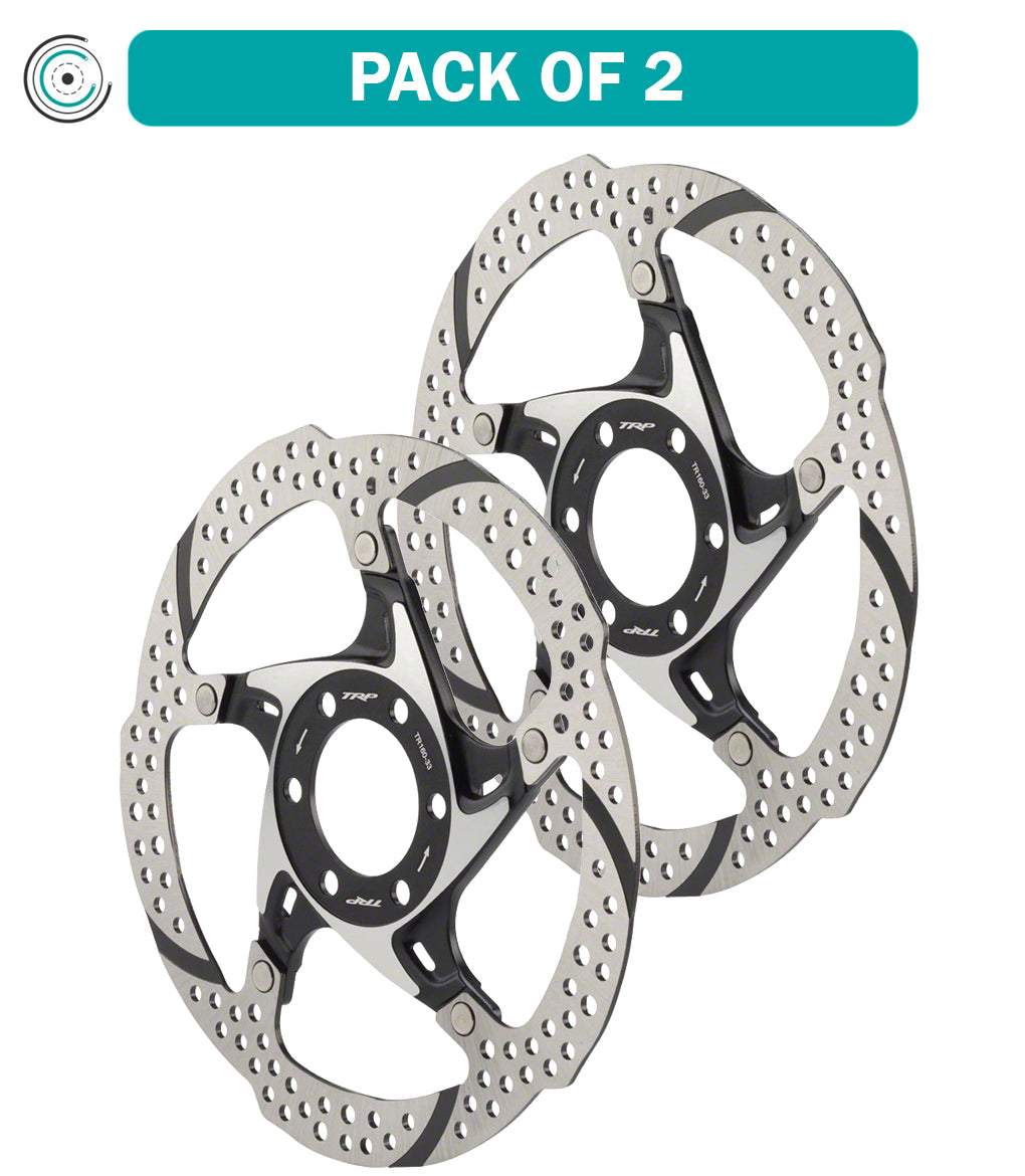 2 Pack TRP 33 160mm 6-Bolt Disc Brake Rotors - Silver & Black - Heat Dispersion Technology for Mountain & Road Bikes - Perfect for Trail Riding & Commuting