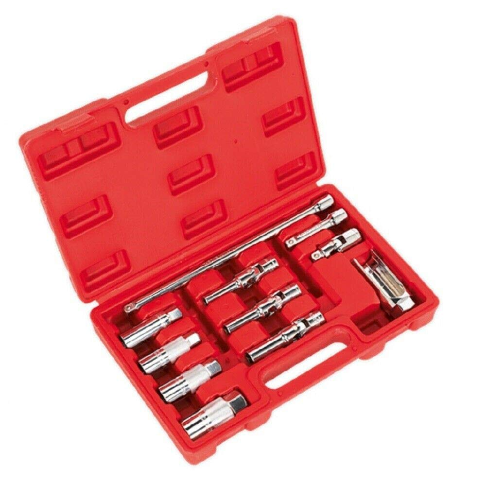11-Piece Spark Glow Plug Socket Set & Oxygen Sensor Removal Tool Kit - Professional Automotive Mechanic Tools for Engine Maintenance & Repair
