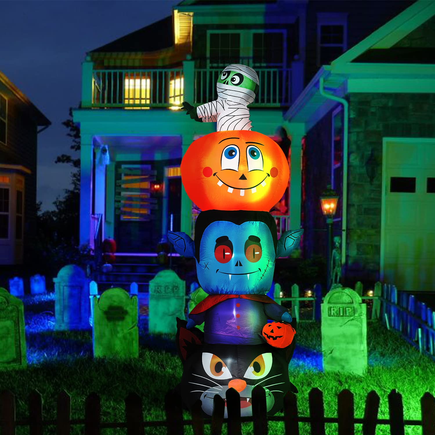 6Ft Halloween Inflatable Pumpkin with Zombie - LED Lighted Outdoor Yard Decorations for Halloween, Garden, Lawn & Holiday Parties | Spooky Blow-Up Decor for Front Yard, Backyard & Halloween Events
