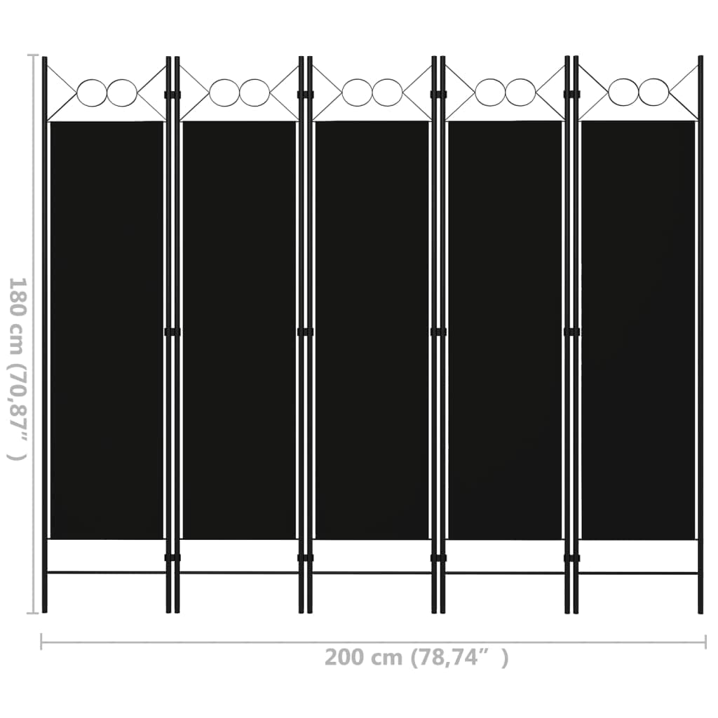 CHARMMA 5-Panel Room Divider Privacy Screen with Sturdy Metal Frame - 78.7