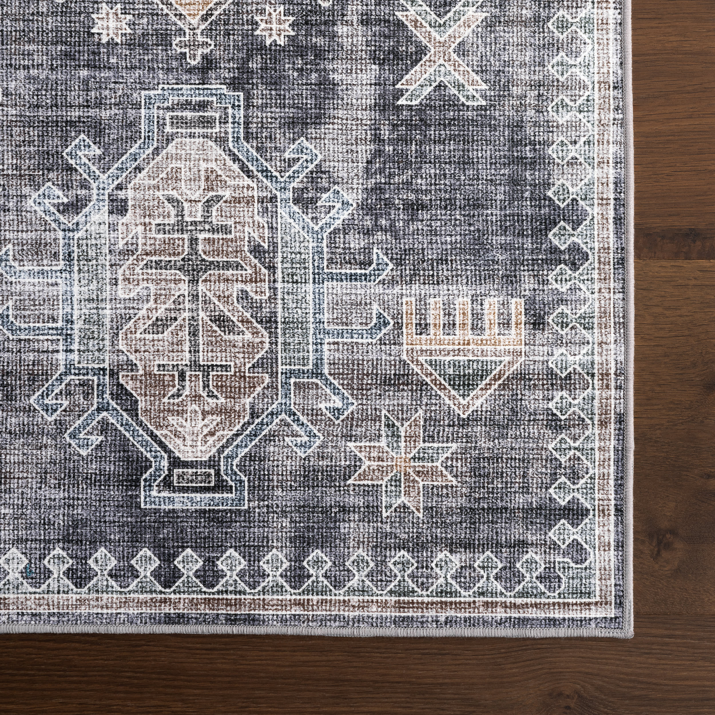 Araya Spill Proof Washable Rug - Non-Slip Indoor Outdoor Carpet, Charcoal Gray | Perfect for Living Room, Kitchen, Bedroom & Patio