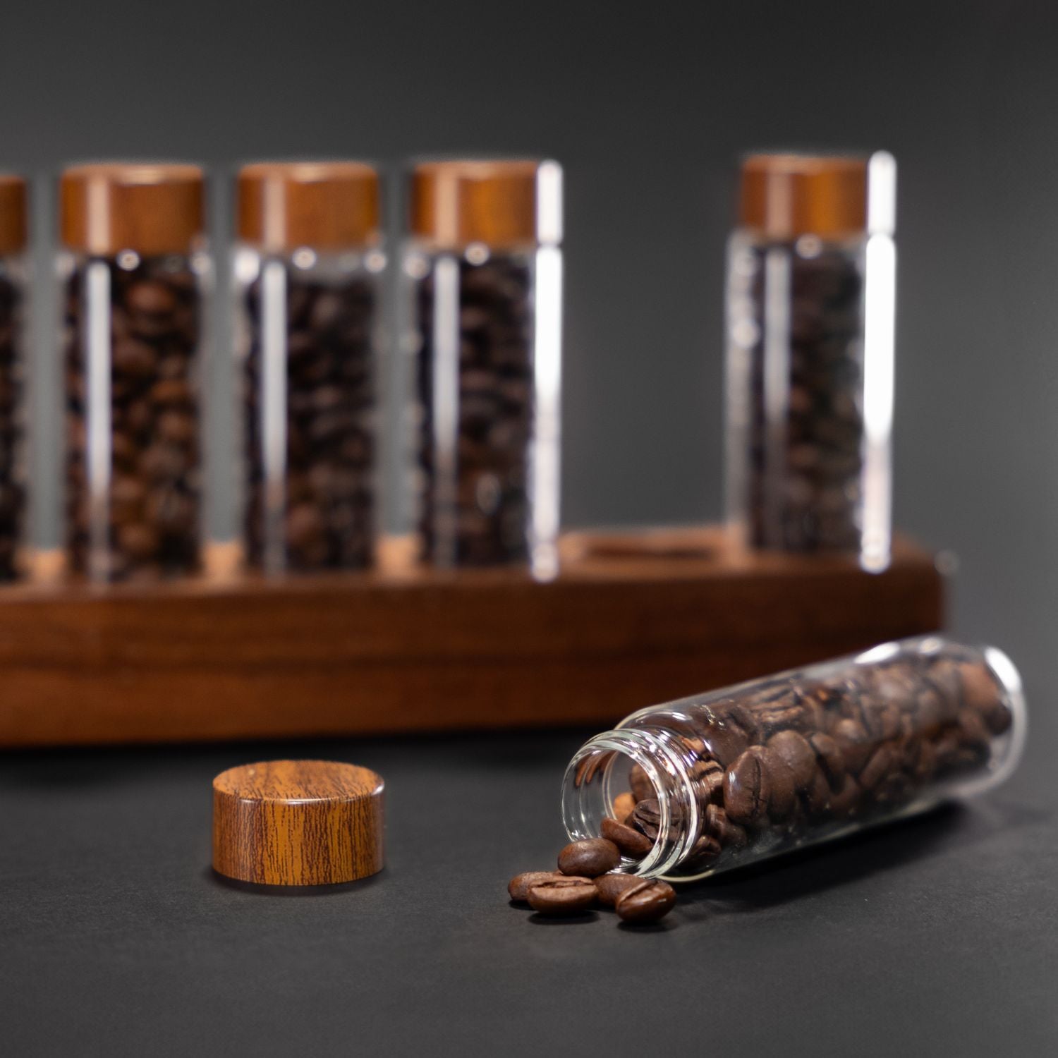 Premium I.XXI Coffee Bean Tube Display Set - 6 Pack with Stand | Perfect for Coffee Shops, Cafés & Home Baristas | Showcase & Organize Coffee Beans in Style
