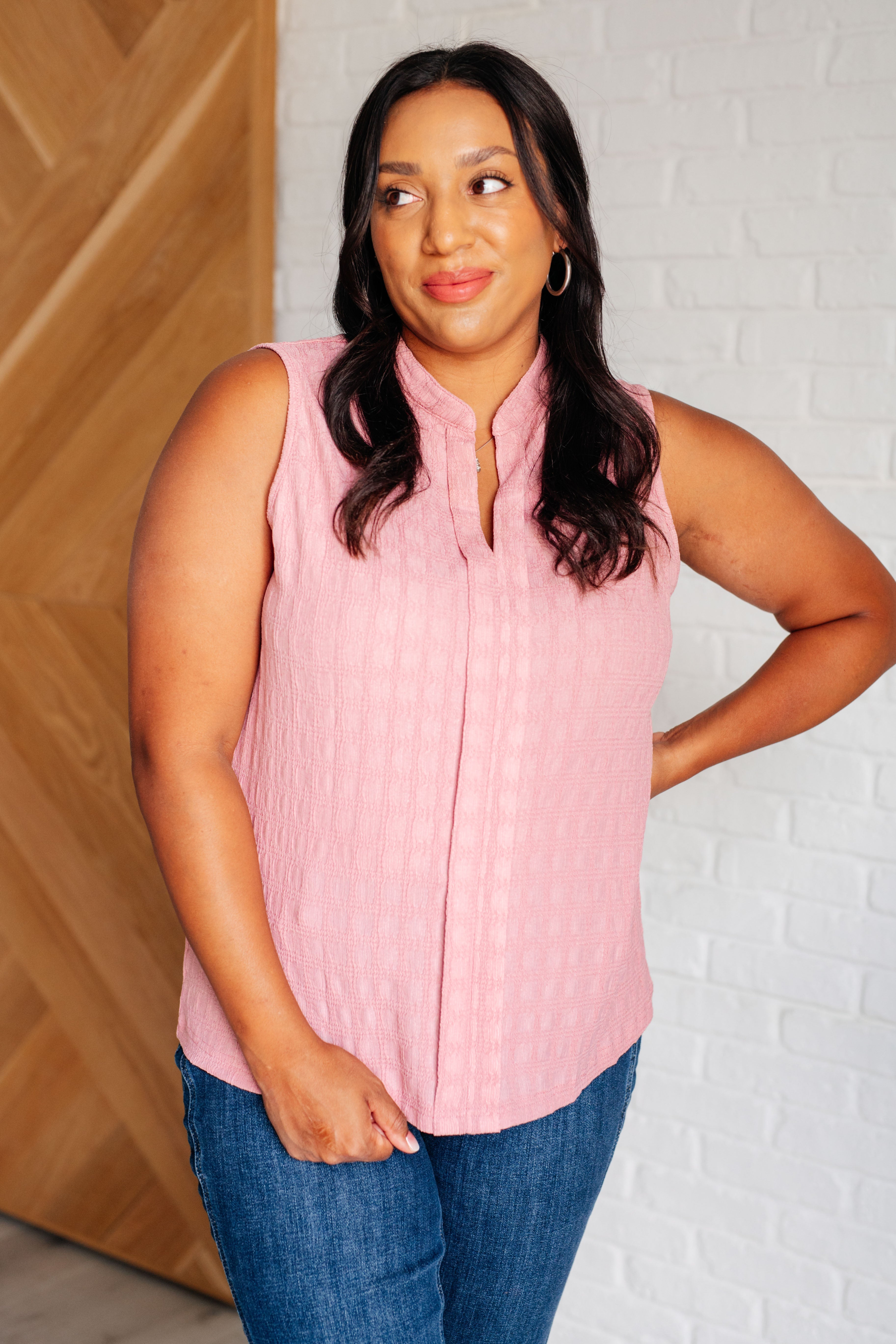 Elegant Pleat Front Sleeveless Blouse for Women - Soft Pink Office Wear & Summer Casual Top | Perfect for Business Attire, Date Night & Special Occasions