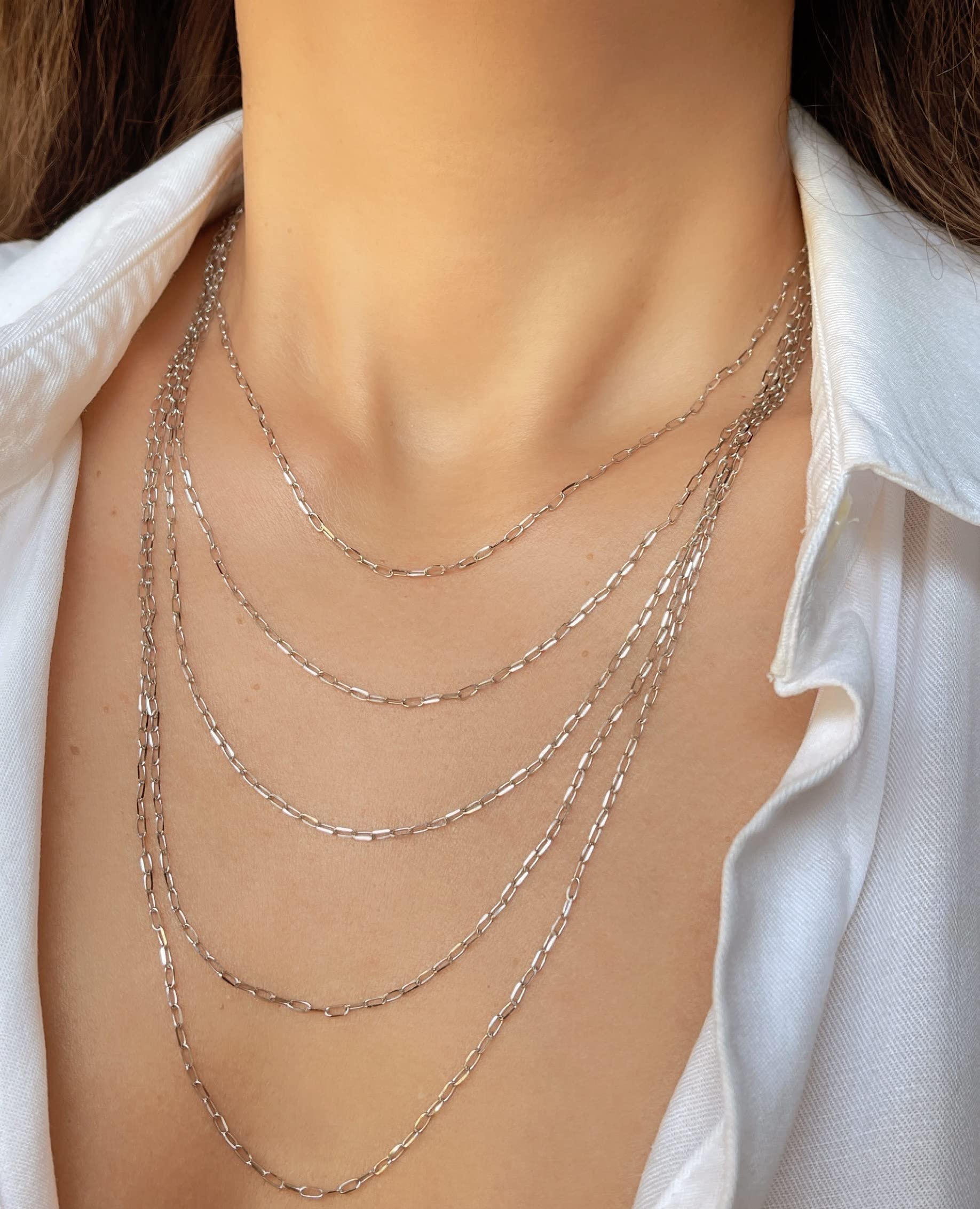 14K Solid Gold Cable Chain Necklace for Women - 1.7mm Diamond Cut Thin Paperclip Link Chain in Yellow & White Gold - Dainty Pendant Necklace with Lobster Clasp (14