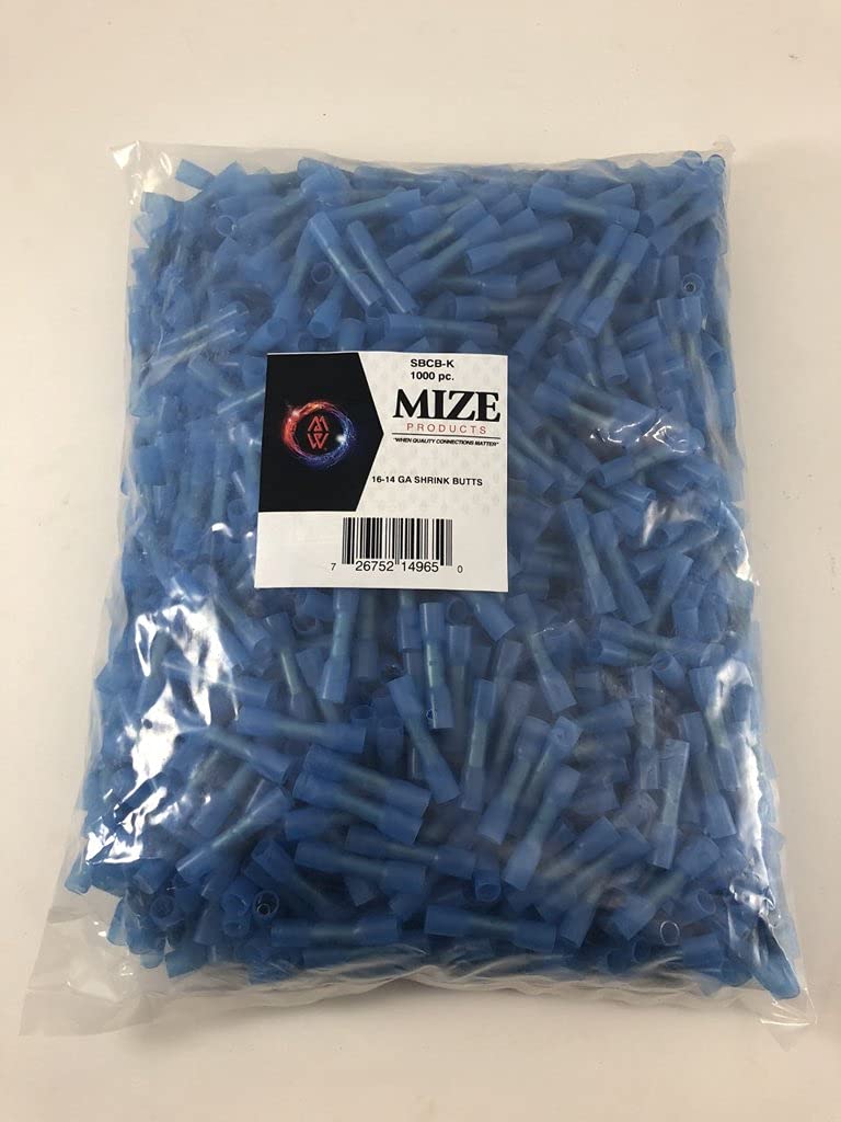 1000 Pcs Blue Heat Shrink Butt Connectors 16-14 GA - Waterproof Electrical Wire Connectors for Automotive, Marine & Home Wiring Projects