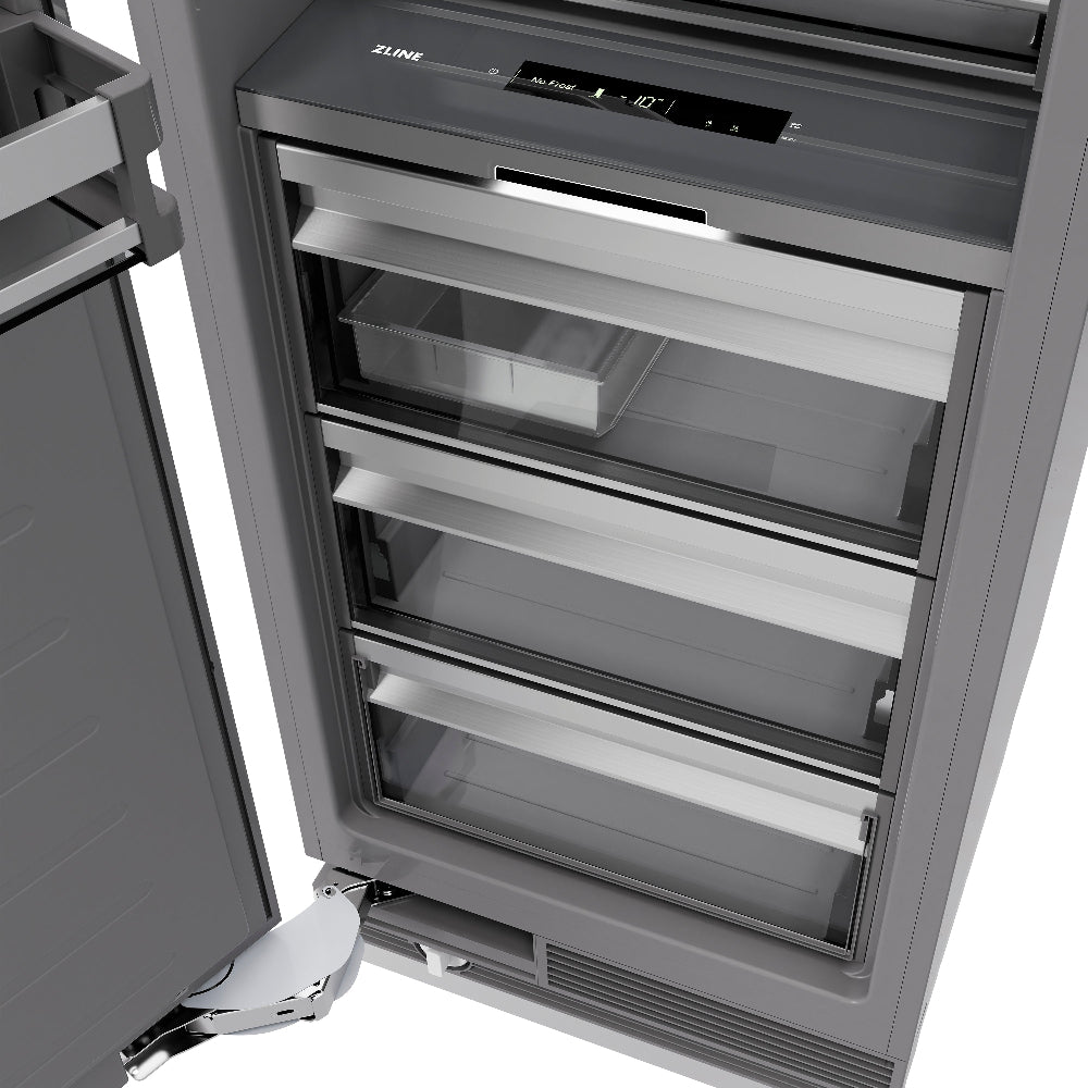 ZLINE Autograph Edition 24 Inch Stainless Steel Column Freezer - 12.4 cu. ft. Capacity, Graphite Gray Interior & Polished Gold Accents (RCFVZ 304 24 G) - Perfect for Home Kitchens, Restaurants & Entertaining Spaces
