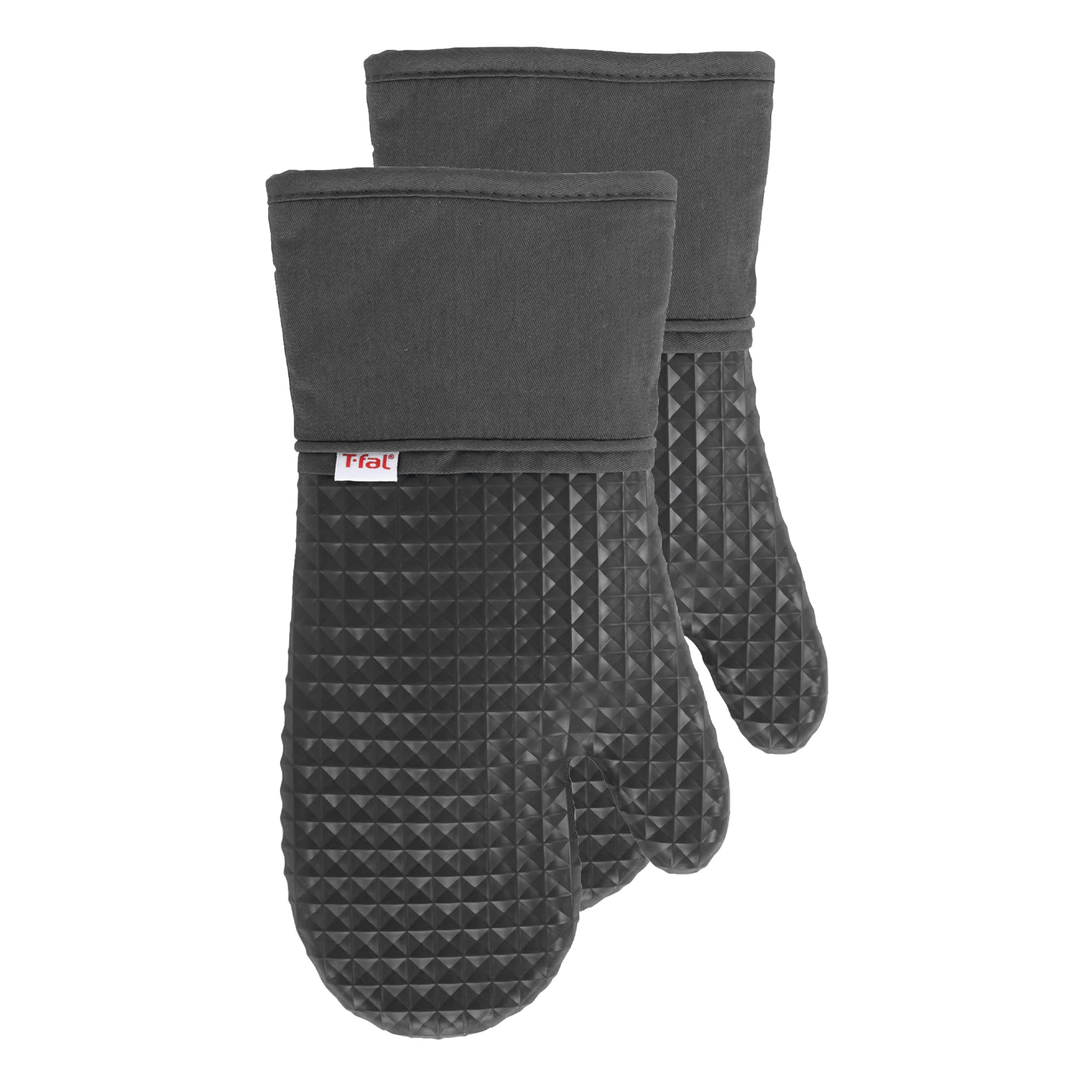 T-fal Non-Slip Heat Resistant Silicone Oven Mitts Set - Softflex Grip, 13 x 7 Inches, 2 Pack (Charcoal) - Perfect for Baking, Grilling & Kitchen Safety
