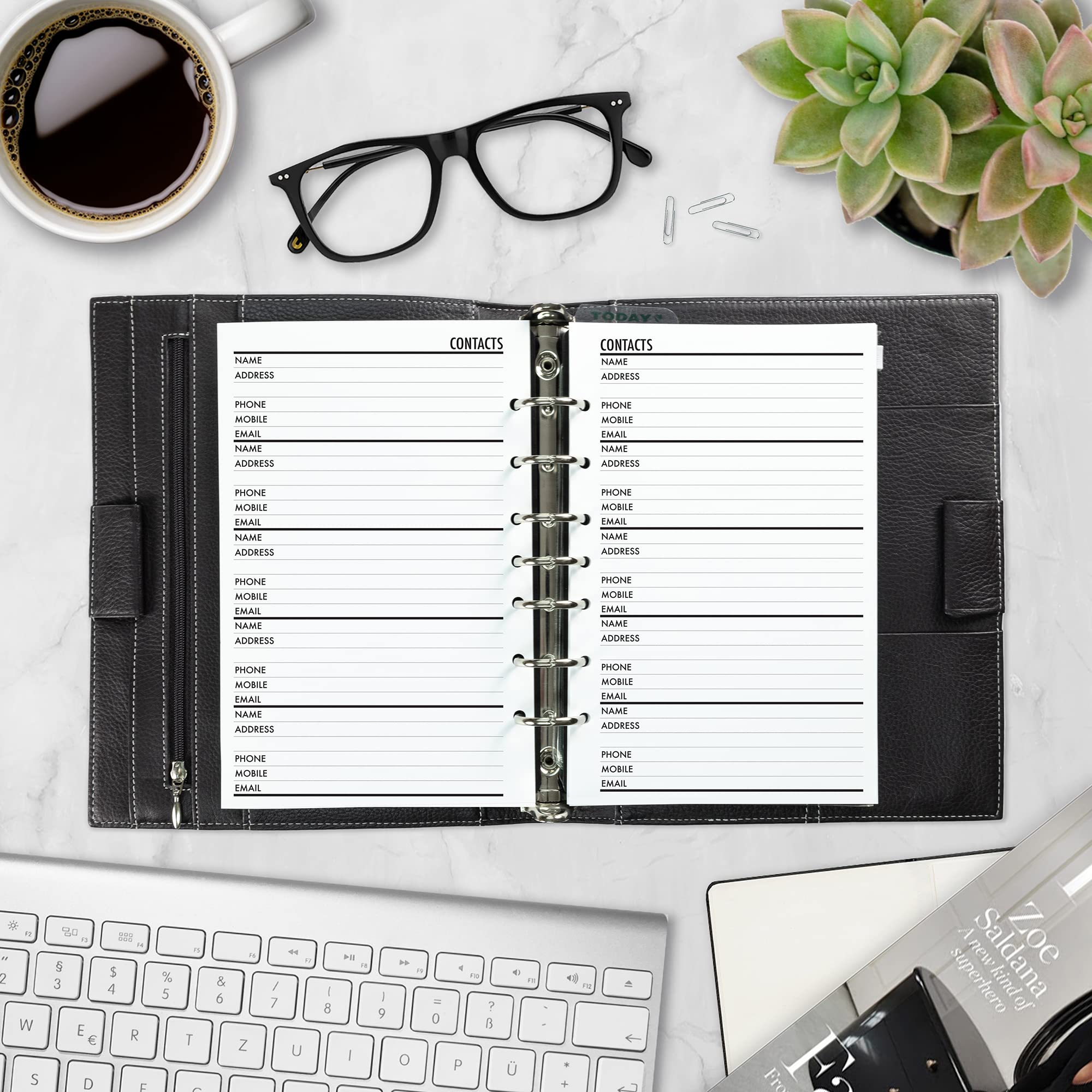Half Size Contacts Address Book Planner Refill - 5.5 x 8.5 Inches, Compatible with 7-Ring & 3-Ring Binders (Day Timer, Franklin Covey, Avery Mini) - Perfect for Office Organization, Personal Planning & Contact Management