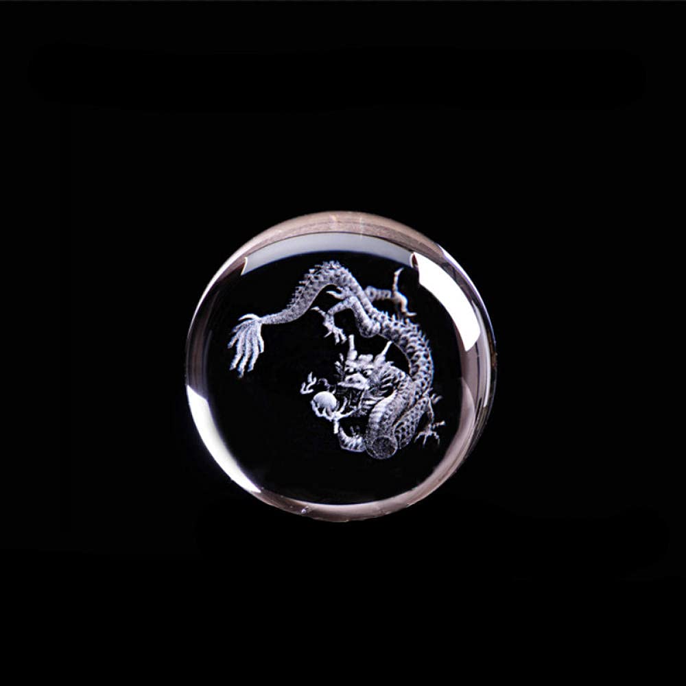3D Laser Engraved Chinese Zodiac Dragon Crystal Ball - Feng Shui Home Decor, Glass Art Collectible (60mm) - Perfect for Office Desk, Meditation Space & Gift Giving
