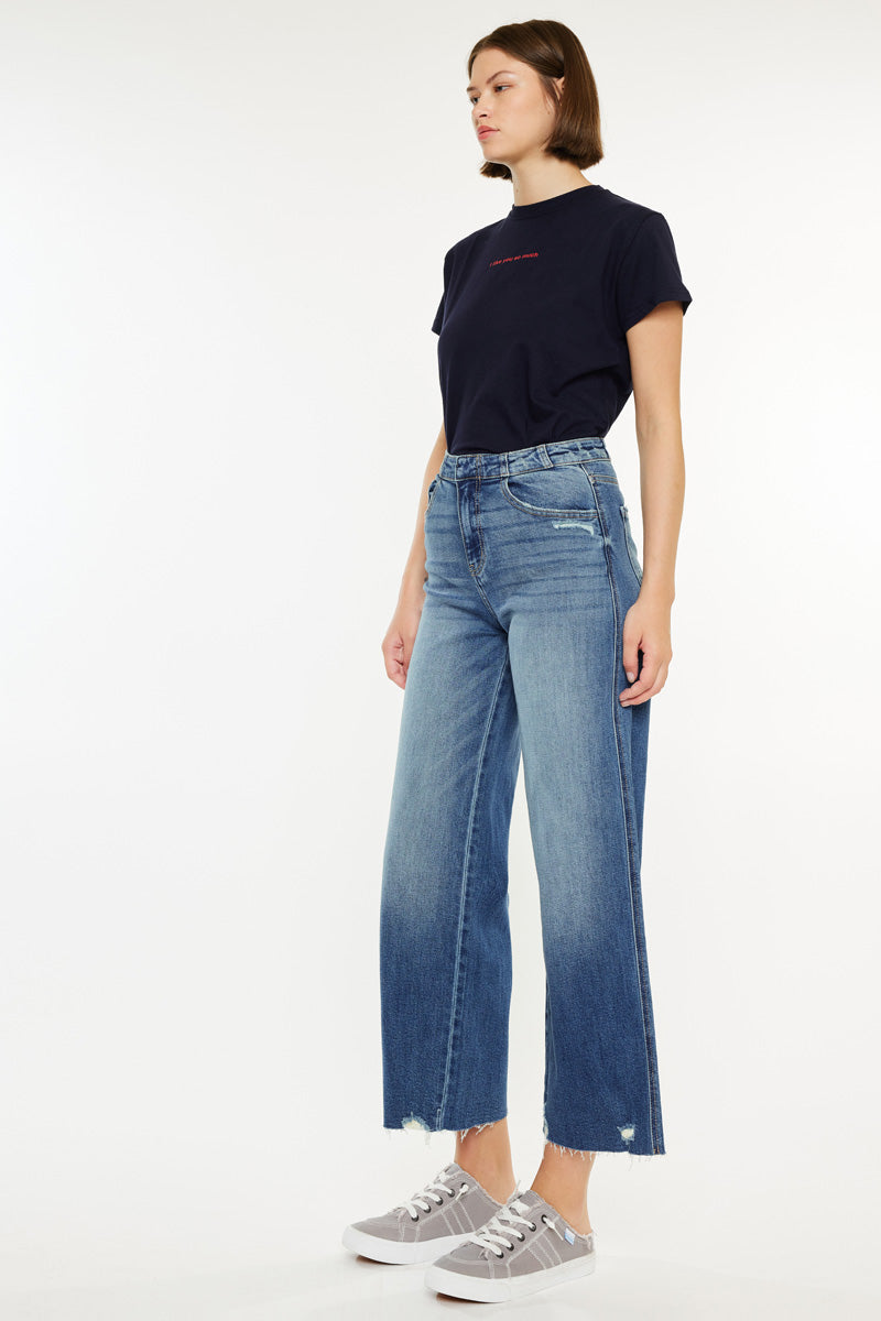 Shelly High Rise Cropped Wide Leg Jeans for Women - Comfortable Stretch Denim Pants, Fashionable Casual & Streetwear Outfits - Perfect for Everyday Wear, Dating, and Shopping
