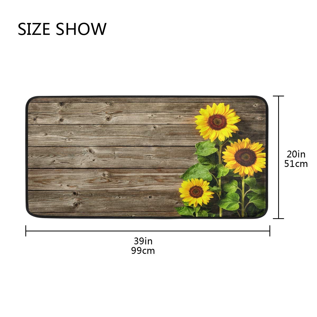 Susiyo Anti-Fatigue Kitchen Rug Mat - Non-Slip Sunflower Design on Wooden Board, Oil & Stain Resistant, Easy Clean Floor Mat for Indoor/Outdoor Use - Perfect for Kitchens, Bathrooms & Entryways