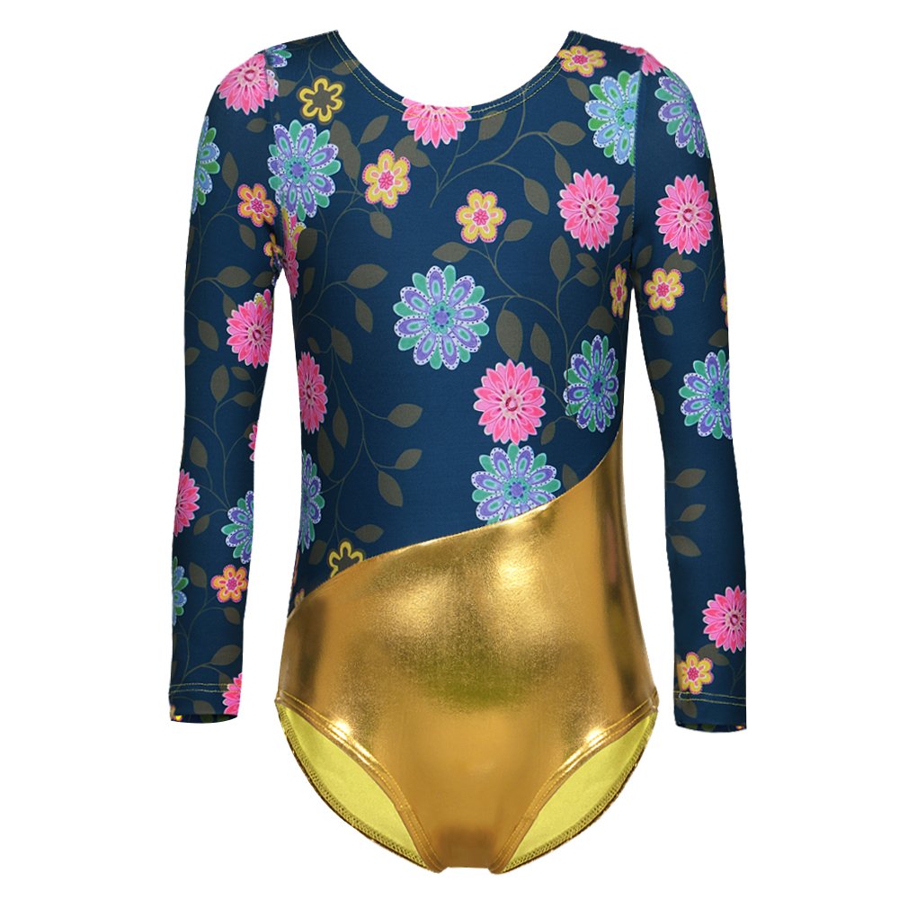 Sparkly Purple Snowflake Gold Mermaid Gymnastics Leotard for Girls - Long Sleeve Toddler Dance Biketard - Perfect for Ballet, Gymnastics, Dance Competitions & Recitals