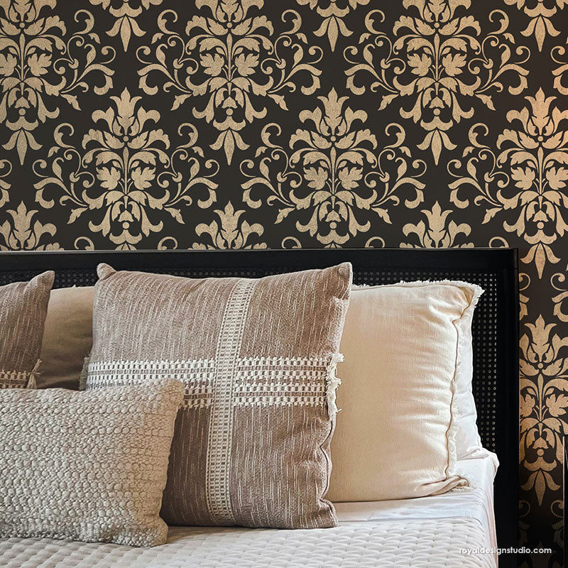 Foliate Damask Wall Stencil - Reusable DIY Painting Template for Home Decor, Wall Art, and Furniture Makeover | Perfect for Bedroom, Living Room, and Nursery Accent Walls