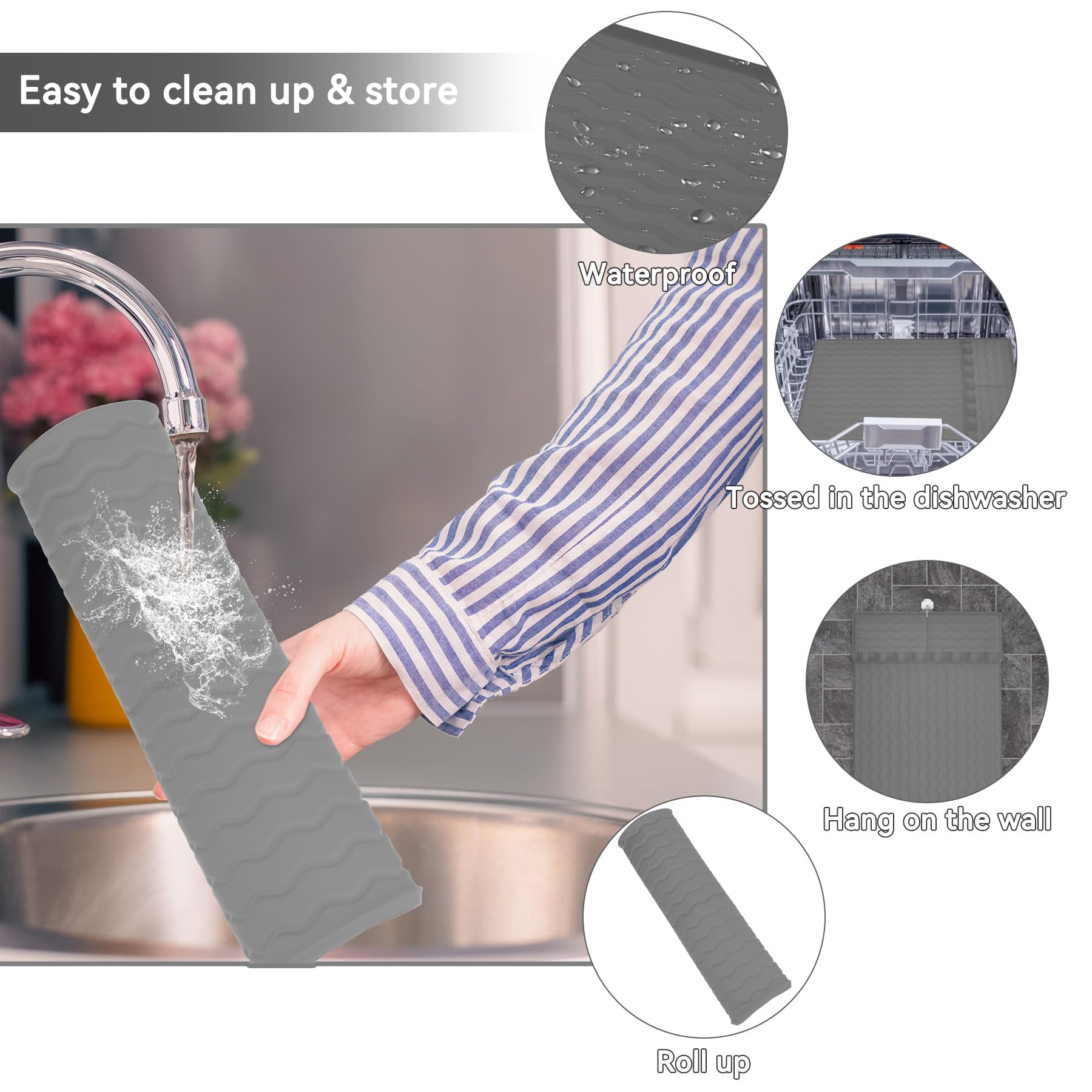 Premium Silicone Griddle Tools Mat for Blackstone Griddles - Large Non-Slip Spatula Holder with Drip Tray - Heat-Resistant Kitchen Countertop Organizer & BBQ Utensil Caddy (Gray) - Perfect for Outdoor Cooking, Backyard Grilling, and Camping Trips