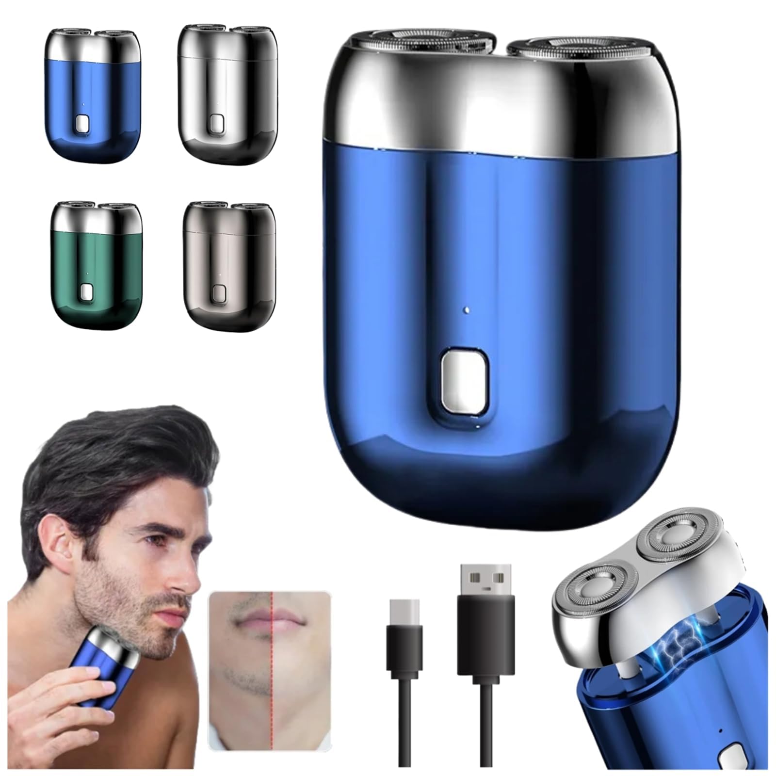 Jacooba Mini Dual-Head Electric Shaver - Portable & Washable Cordless Razor for Men, 2025 Upgraded Blue Travel Shaver - Perfect for Home, Car, Office & On-The-Go Grooming