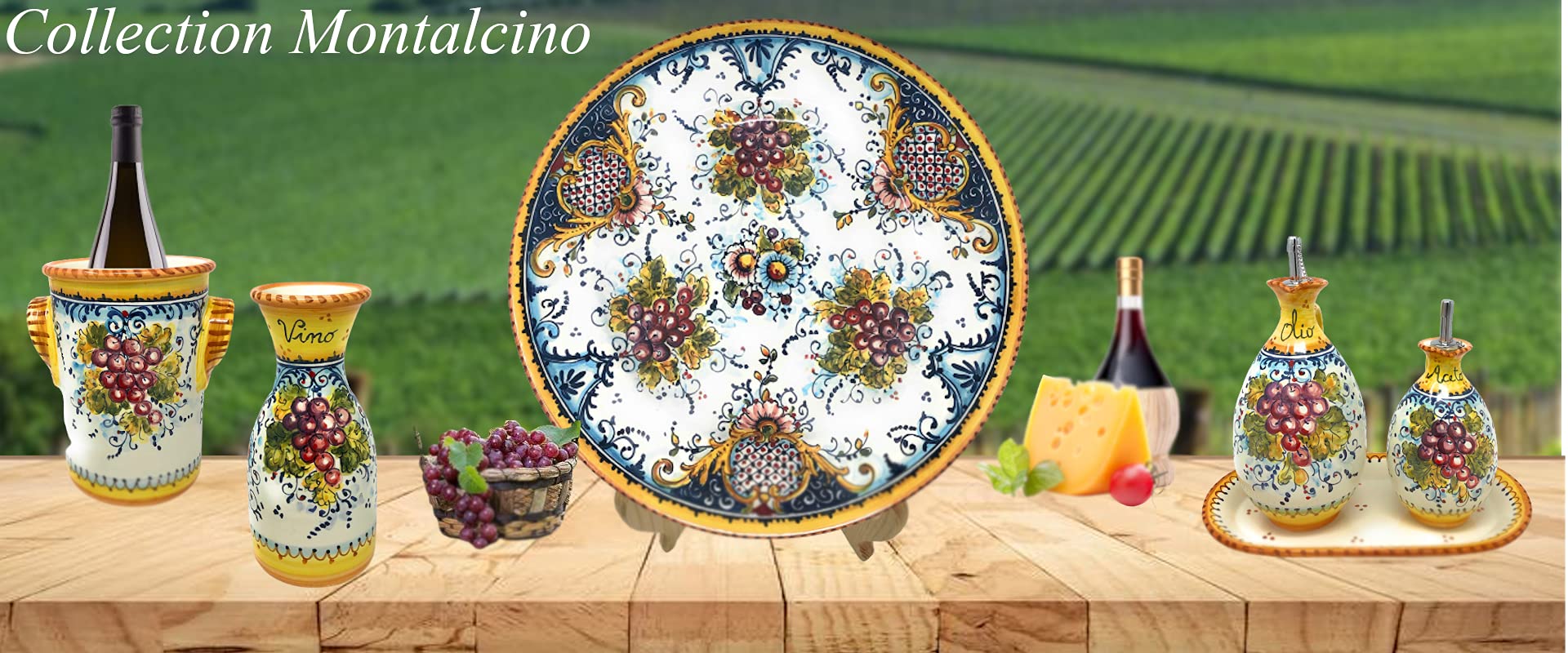 Hand-Painted Italian Ceramic Cookies Jar - Tuscan Pottery Biscotti Container with Grape Design, Made in Italy | Perfect for Kitchen Storage & Tuscan Home Decor
