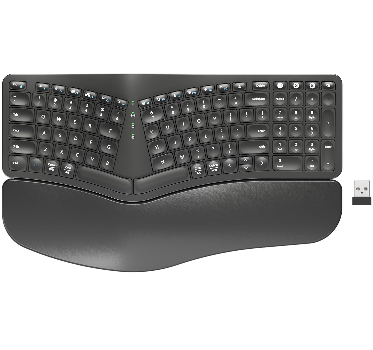 ROCK&ROWN Wireless Ergonomic Keyboard with Cushioned Wrist Rest - Bluetooth & 2.4G USB Connectivity, Rechargeable Split Design for Windows & Mac - Perfect for Office, Gaming & Long Typing Sessions
