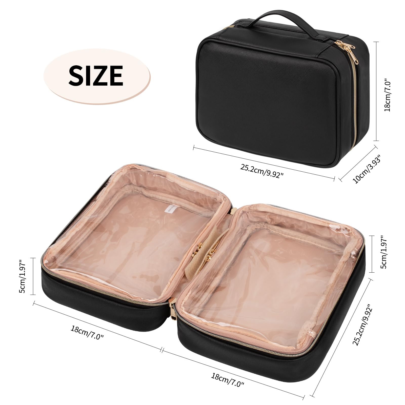 OCHEAL Waterproof Makeup Bag for Travel, Large Capacity Cosmetic Organizer with Brush Compartment - Black, Perfect for Women's Toiletry & Beauty Essentials