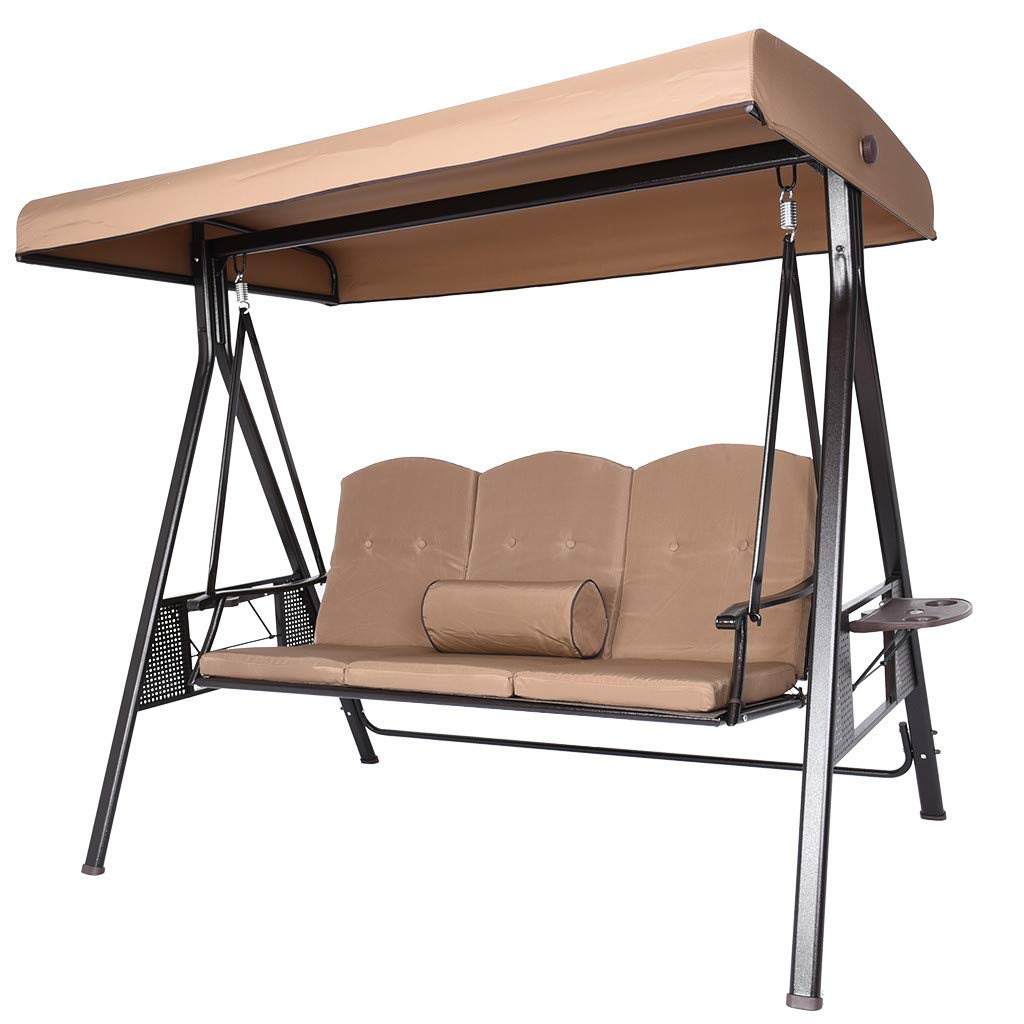 Outdoor Patio Swing Chair with Cushions & Canopy - 2/3 Seat Porch Glider for Adults, Adjustable Backrest - Perfect for Balcony, Garden, Yard & Outdoor Relaxation | Fast US Shipping (3-Seat)