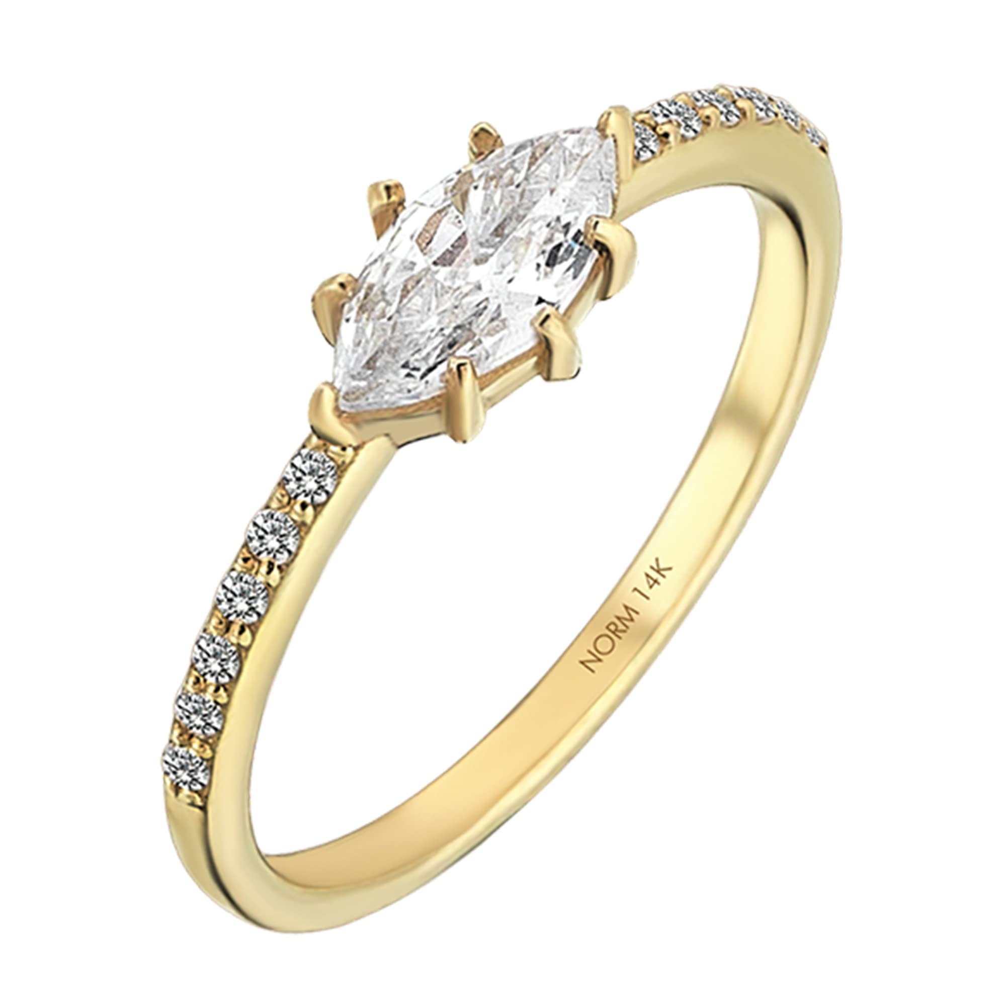 14K Solid Gold Marquise East West Ring - Elegant Dainty Engagement & Wedding Band for Women | Minimalist Stackable Jewelry for Everyday Wear, Bridal Gifts & Special Occasions