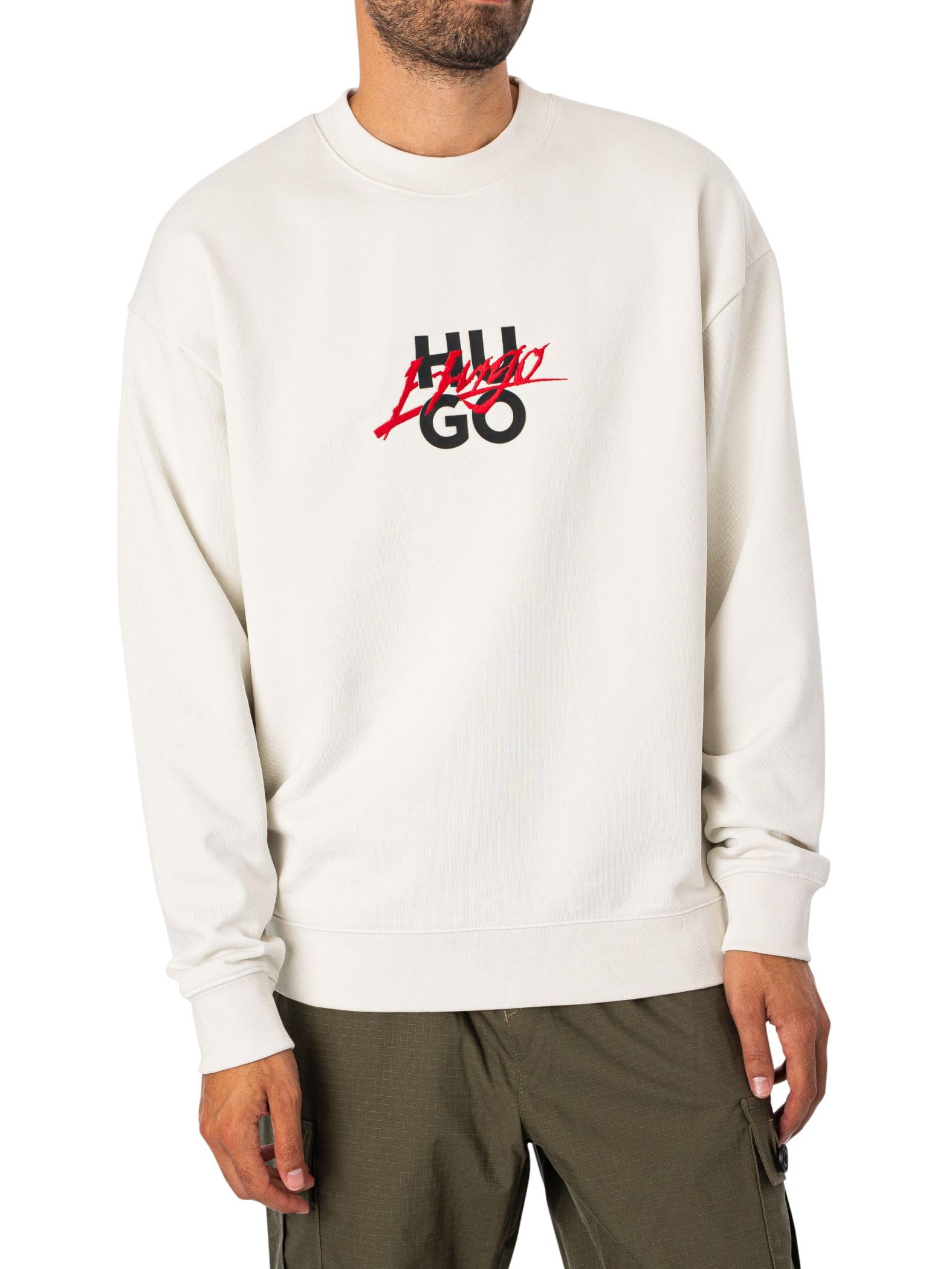Hugo Boss Men's Script Stack Logo Crewneck Sweatshirt | Casual Cotton Pullover for Men | Perfect for Everyday Wear, Gym & Street Style