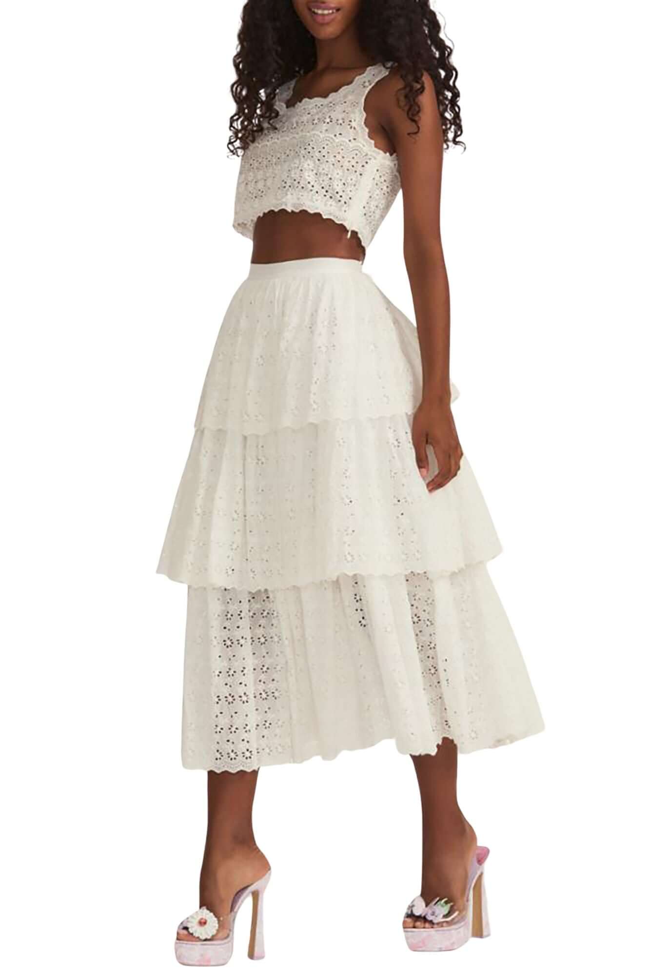 Loveshackfancy Kasiana Floral Print Midi Skirt for Women - Elegant A-Line Summer Skirt with Ruffle Hem | Perfect for Beach Vacations, Date Nights & Garden Parties