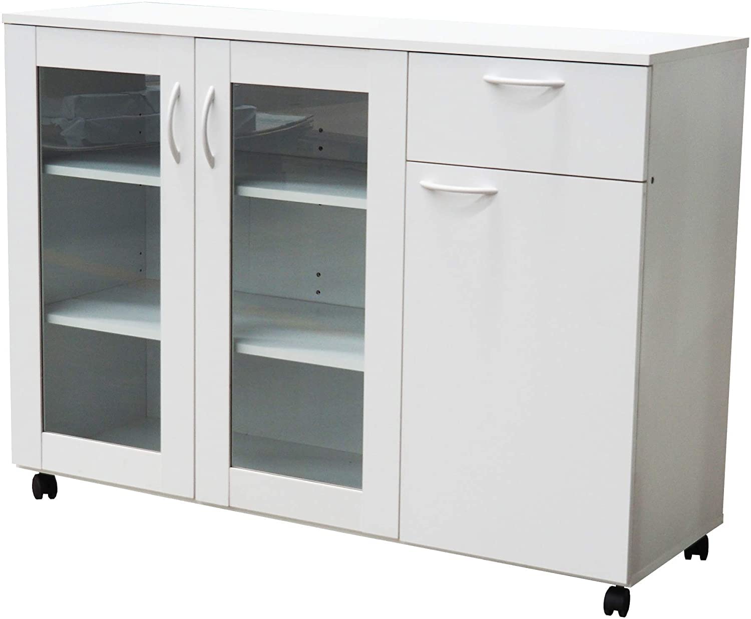KB Designs White Kitchen Sideboard Buffet Storage Cabinet - Modern Farmhouse Dining Room Furniture for Home Organization & Entertaining