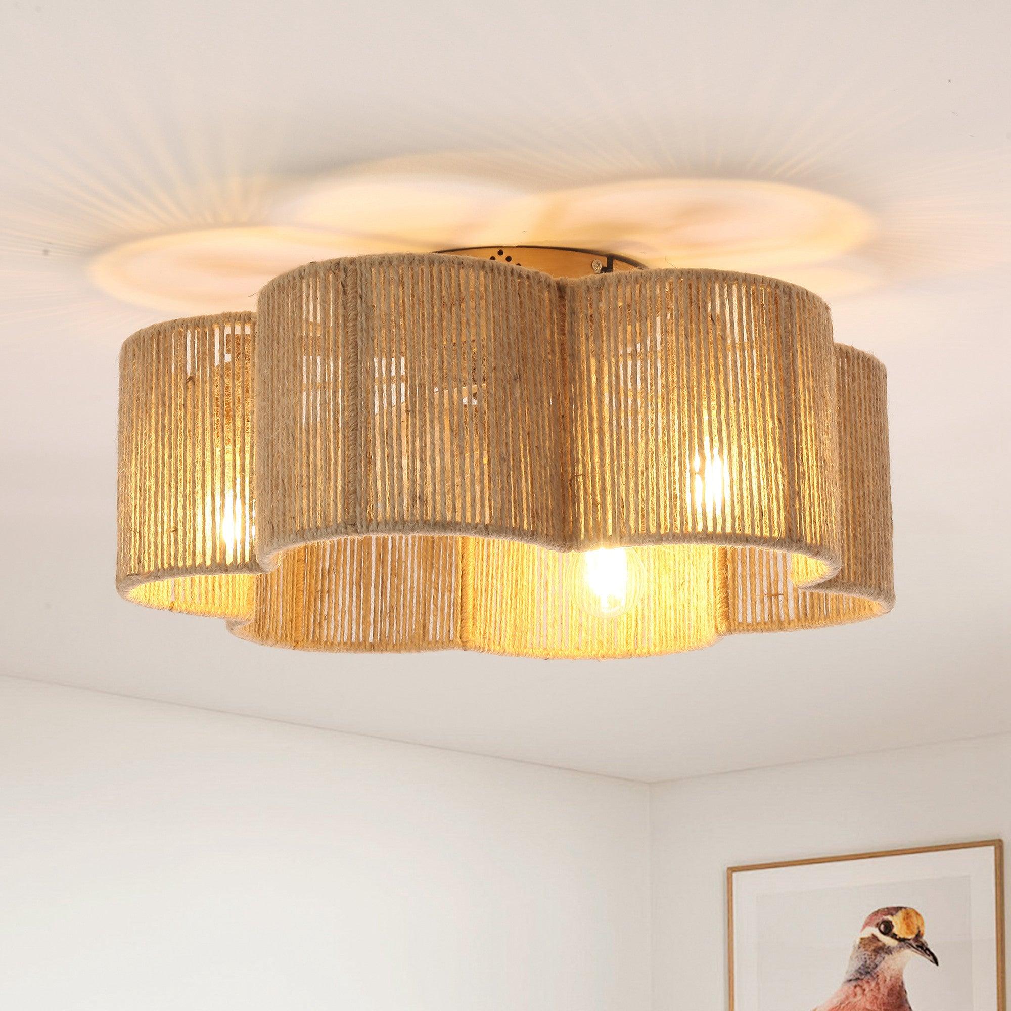 21 Inch Golden Farmhouse Rattan Ceiling Fan with Light - Remote & APP Control, Flower Shape Design for Living Room, Bedroom, and Patio