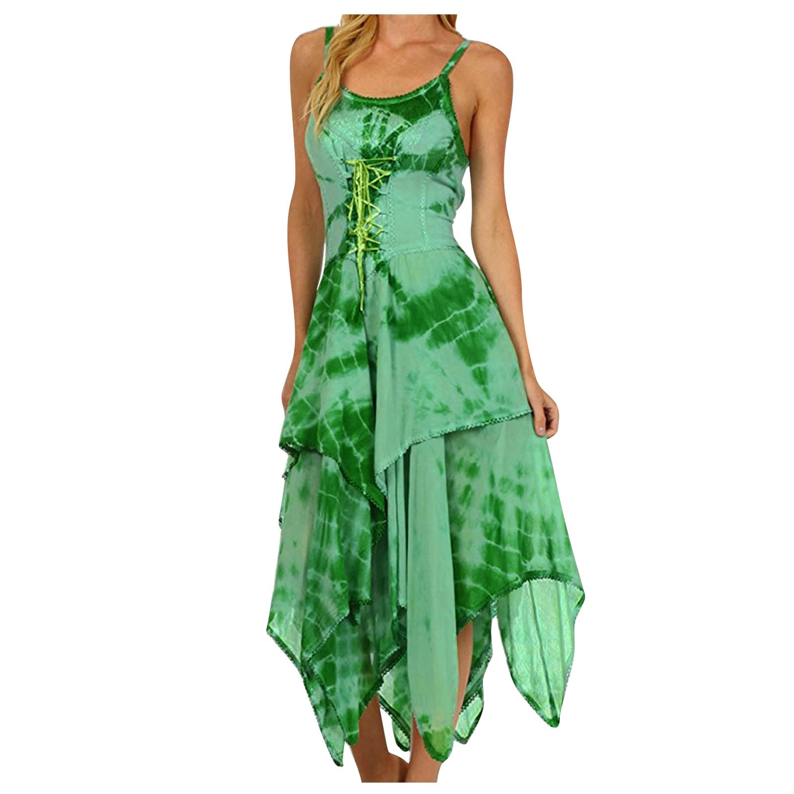Elegant Women's Wedding Guest Dress - Handkerchief Hem, Sleeveless Scoop Neck Corset Midi Sundress for Summer Parties, Bridal Showers & Special Occasions