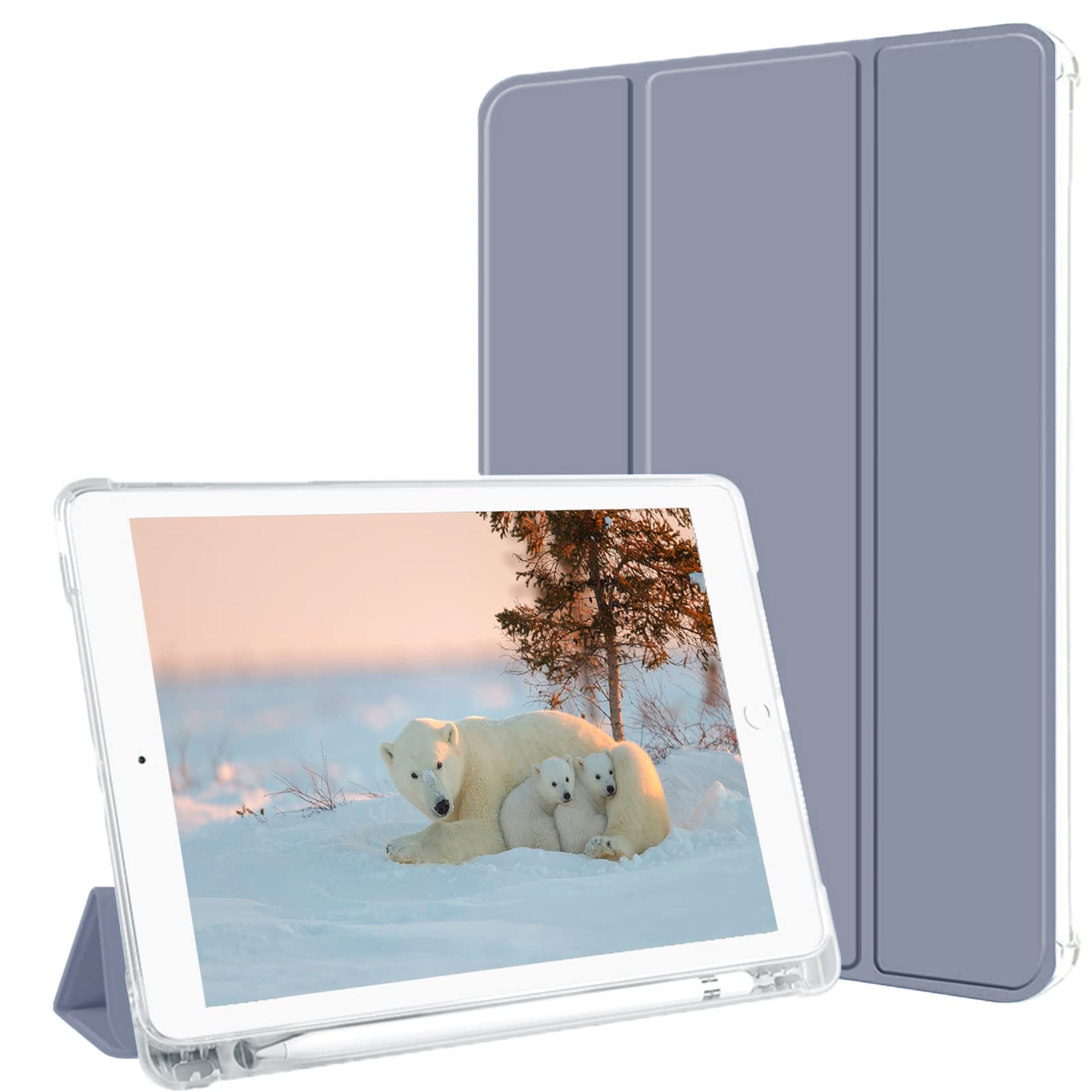 Premium Lightweight Trifold Smart Case for iPad Air 3 (2019) & iPad Pro 10.5 (2017) - Purple | TPU Transparent Back Cover with Pencil Holder & Auto Sleep/Wake Function | Perfect for Work, Study & Travel Protection