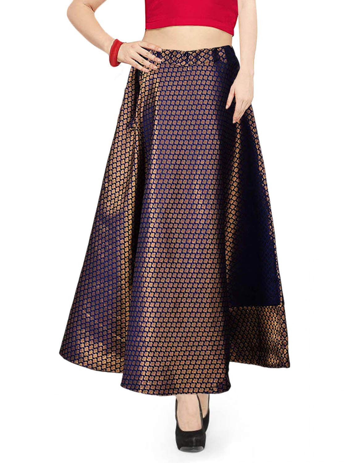 Elegant Indian Lehnga Party Dress for Women - Floral Brocade Art Silk Long Skirt with Umbrella Cut | Perfect for Weddings, Festivals & Special Occasions