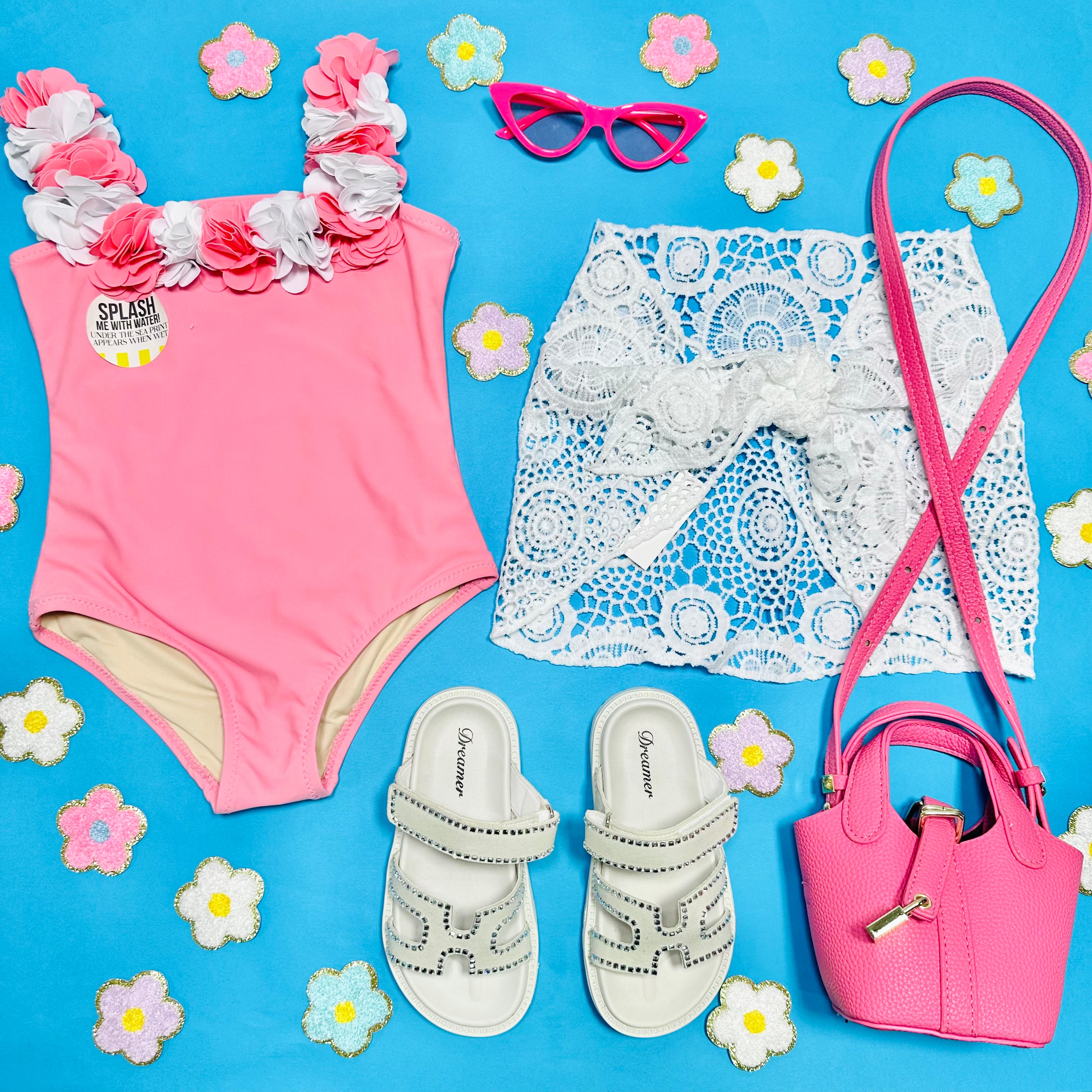 H2O Hula One Piece Swimsuit with Lace Skirt Set - Women's Floral Print Bathing Suit for Beach, Pool & Vacation