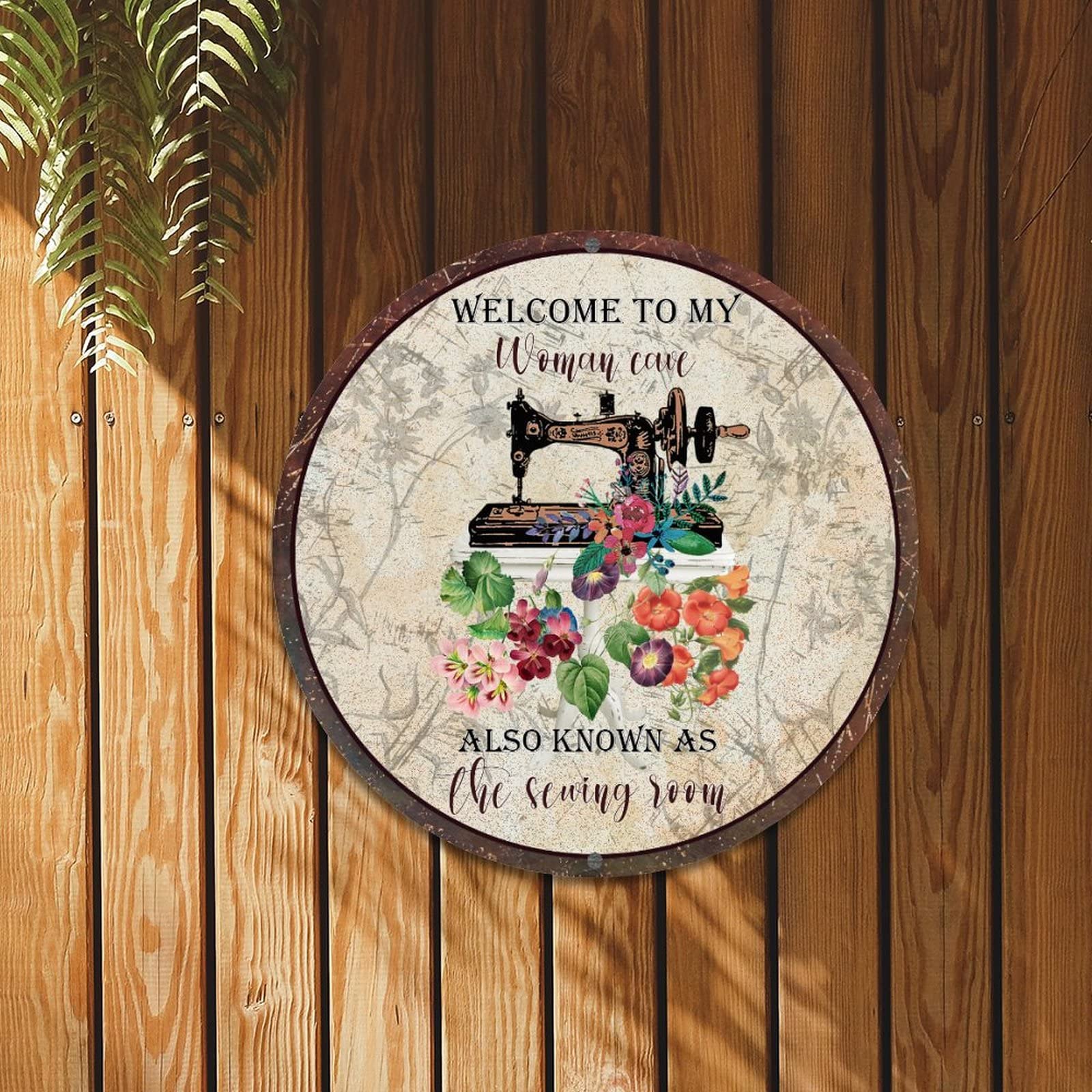 Rust-Proof Aluminum Welcome Sign - 10in Metal Tin Art Plaque for Front Porch, She Shed, Sewing Room, Cafe, Coffee Bar, Pub & Man Cave | Durable Outdoor & Indoor Decoration for Home & Business