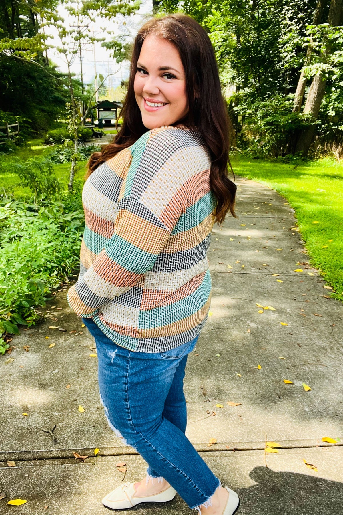 Stylish Hunter Green Stripe Vintage Two-Tone Blouse for Women | Retro Fashion Top | Perfect for Casual Outings, Date Nights & Office Wear