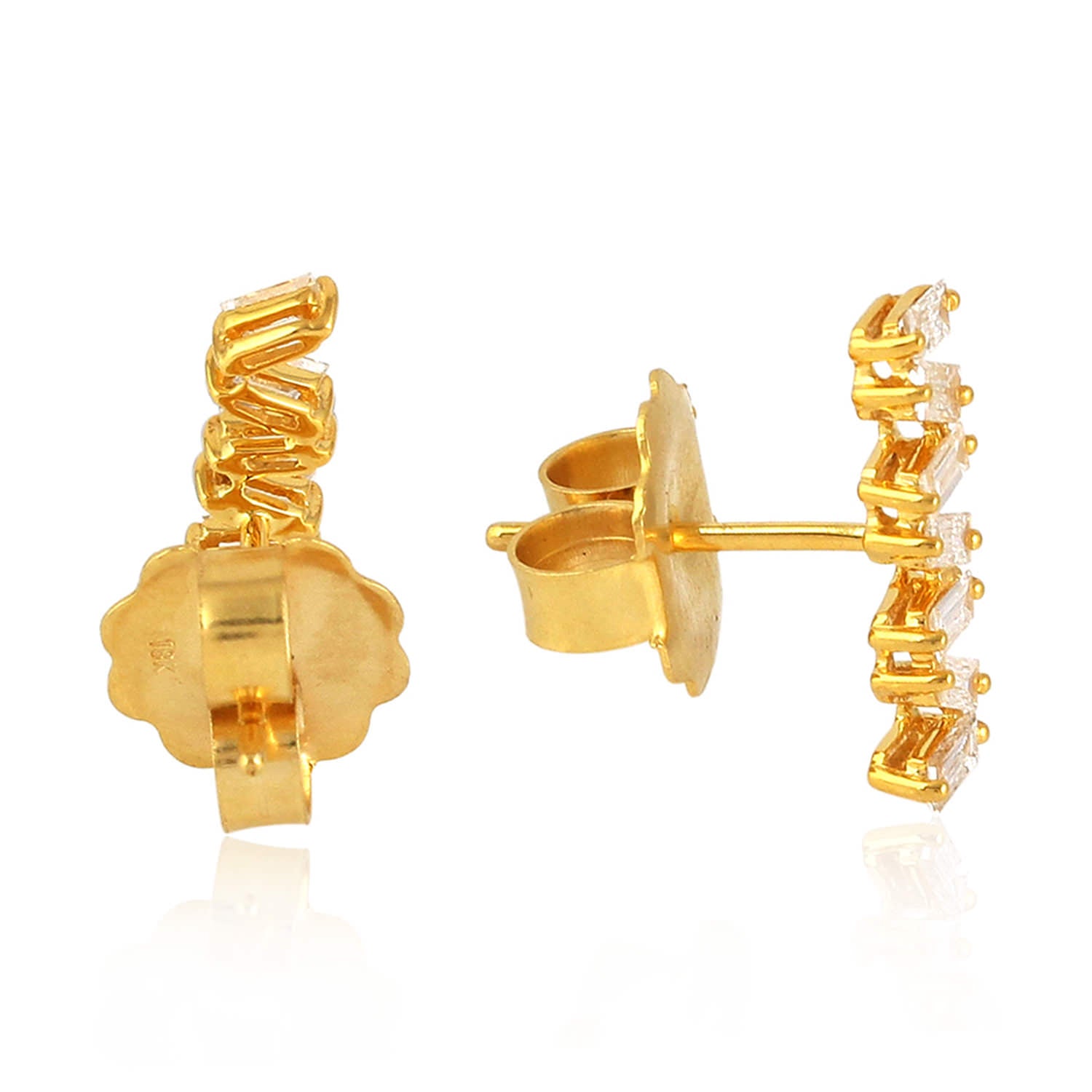 18K Yellow Gold Baguette Diamond Zig Zag Stud Earrings - Elegant Geometric Design for Women, Perfect for Parties, Weddings & Everyday Wear