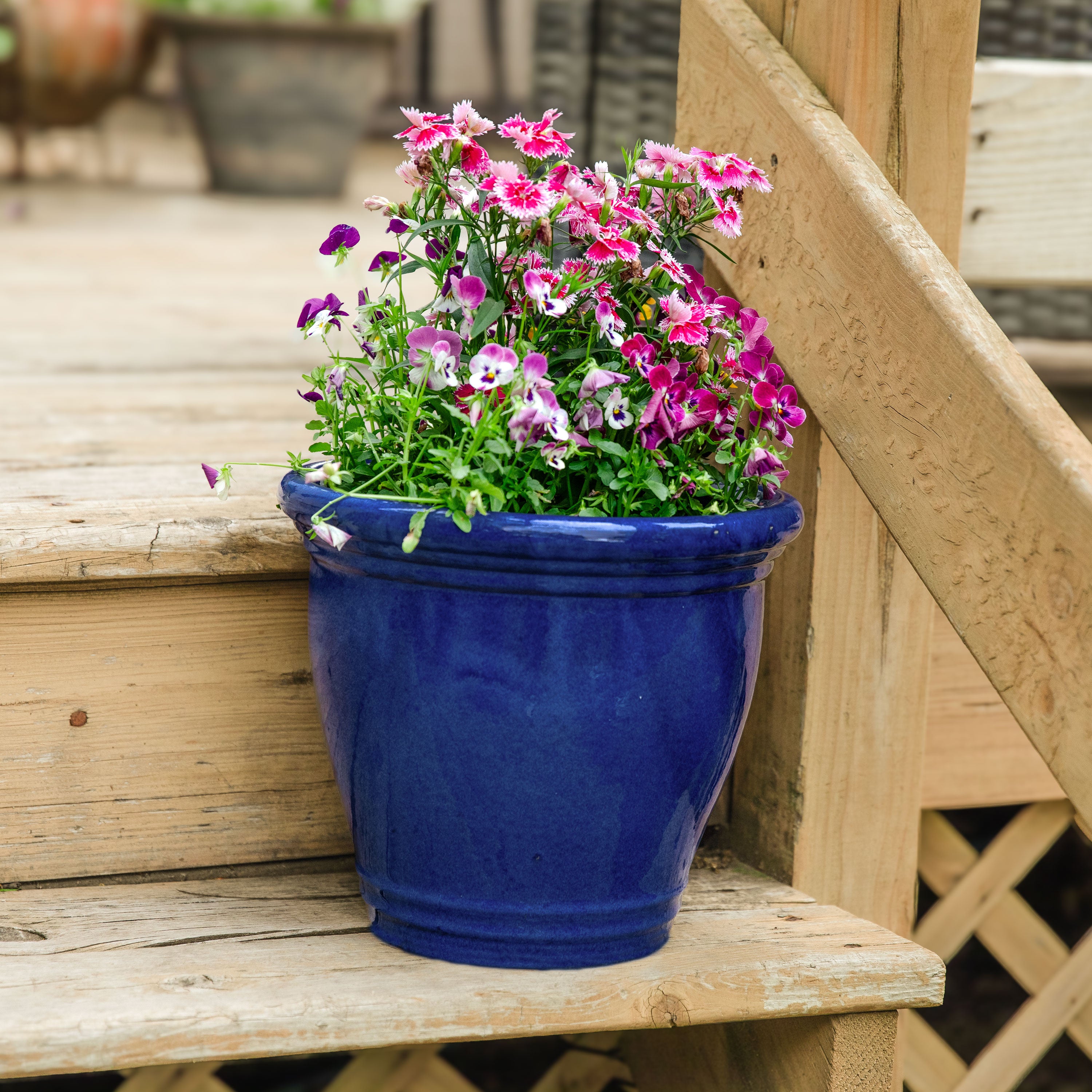 Premium Glazed Ceramic Plant Pots with Drainage Holes - Set of 2 Indoor/Outdoor Flower Planters for Home Decor, Garden & Patio
