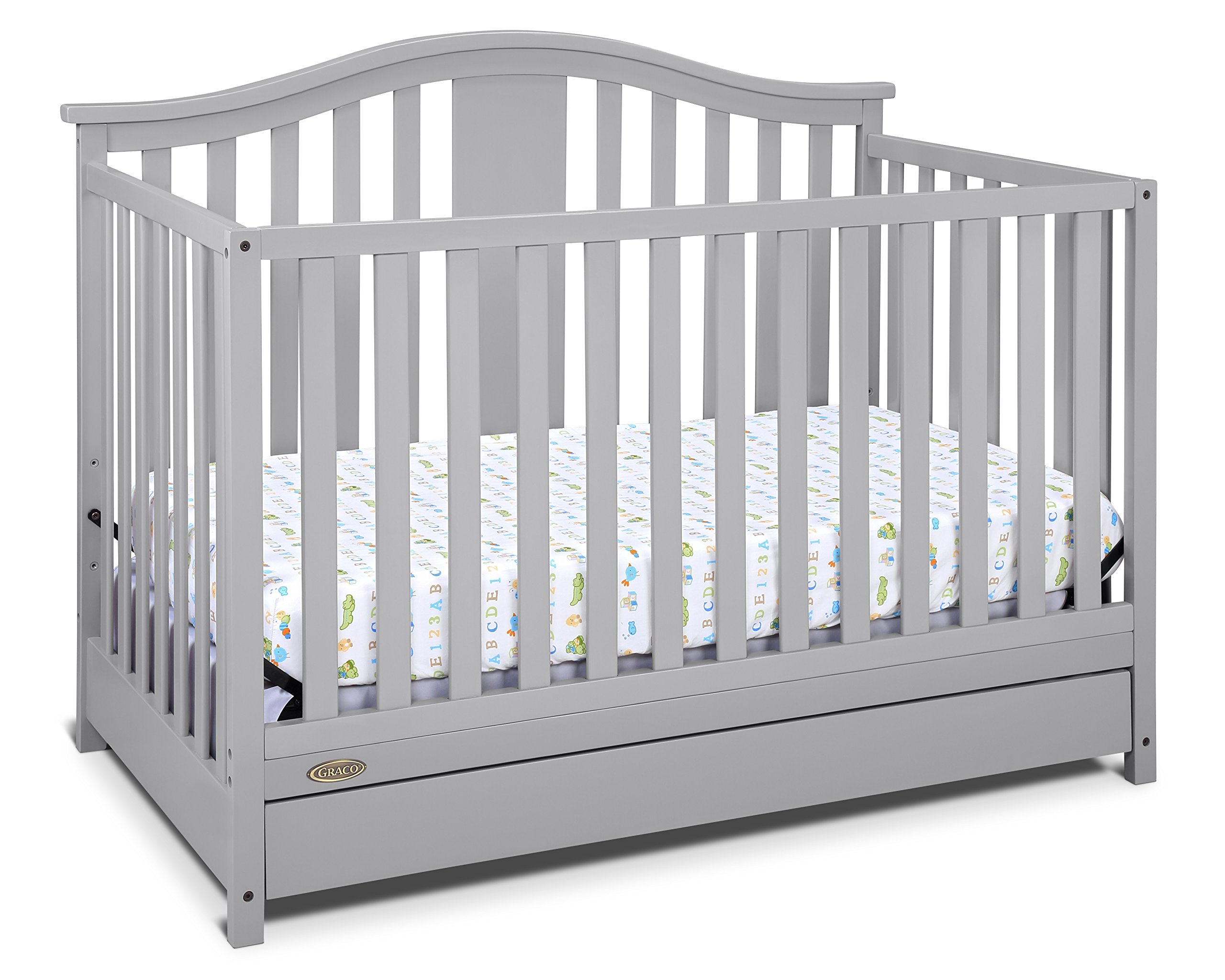Graco Solano 4-in-1 Convertible Crib with Storage Drawer in Pebble Gray – GREENGUARD Gold Certified, Converts to Toddler & Full-Size Bed | Safe Nursery Furniture for Baby & Kids Room | Space-Saving Design with Built-in Storage