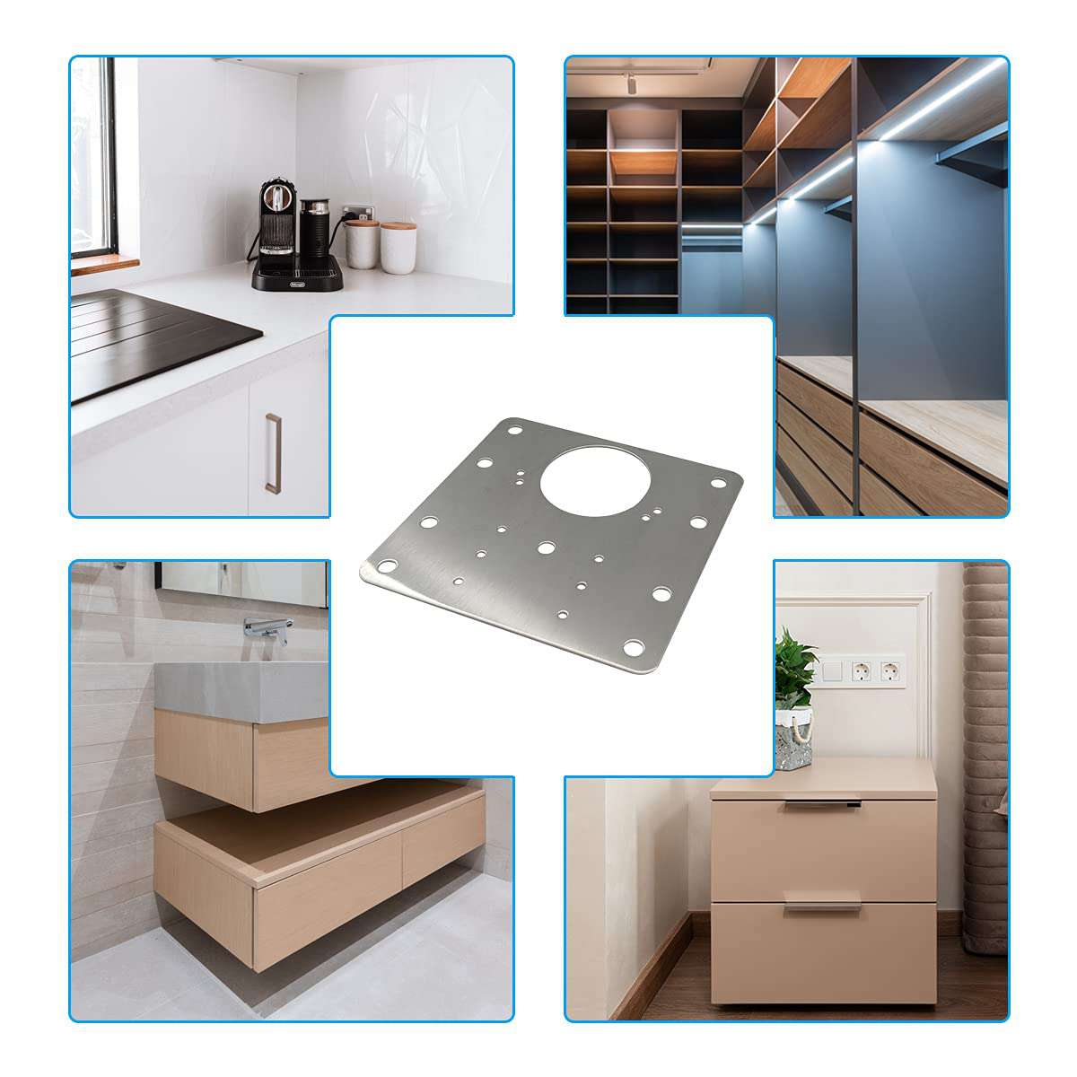 1 Pcs Kitchen Cabinet Door Hinges Repair Plate Brackets Kit with Fixing Screws - Easy DIY Installation for Cupboard, Wardrobe & Furniture Repair