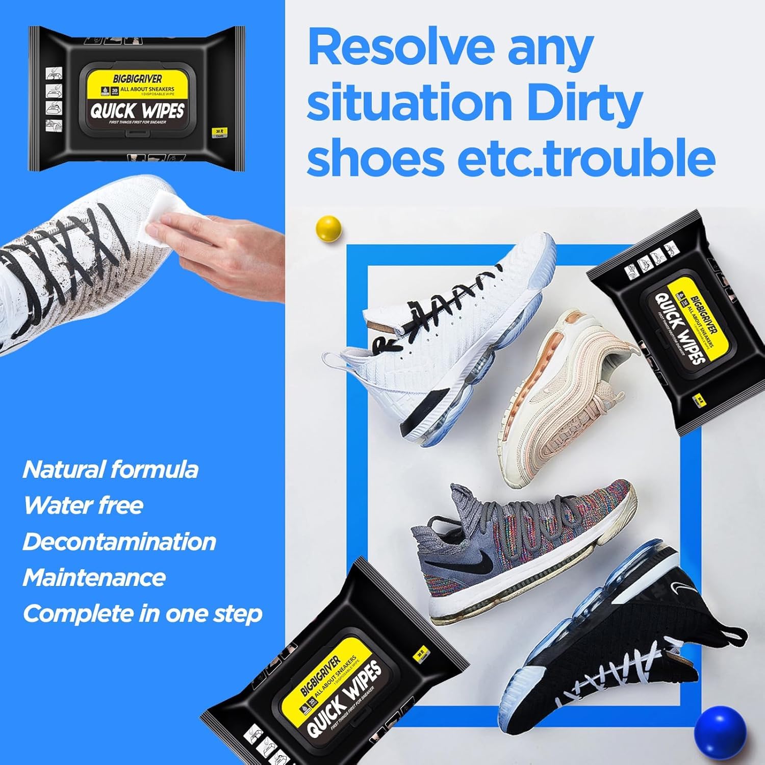 KLIFFOO Shoe Cleaner Wipes for Sneakers - 80 Count Disposable Cleaning Wipes for White Shoes, Sports Shoes & All Footwear | Quickly Remove Dirt & Stains | Perfect for Gym, Travel & Everyday Shoe Care